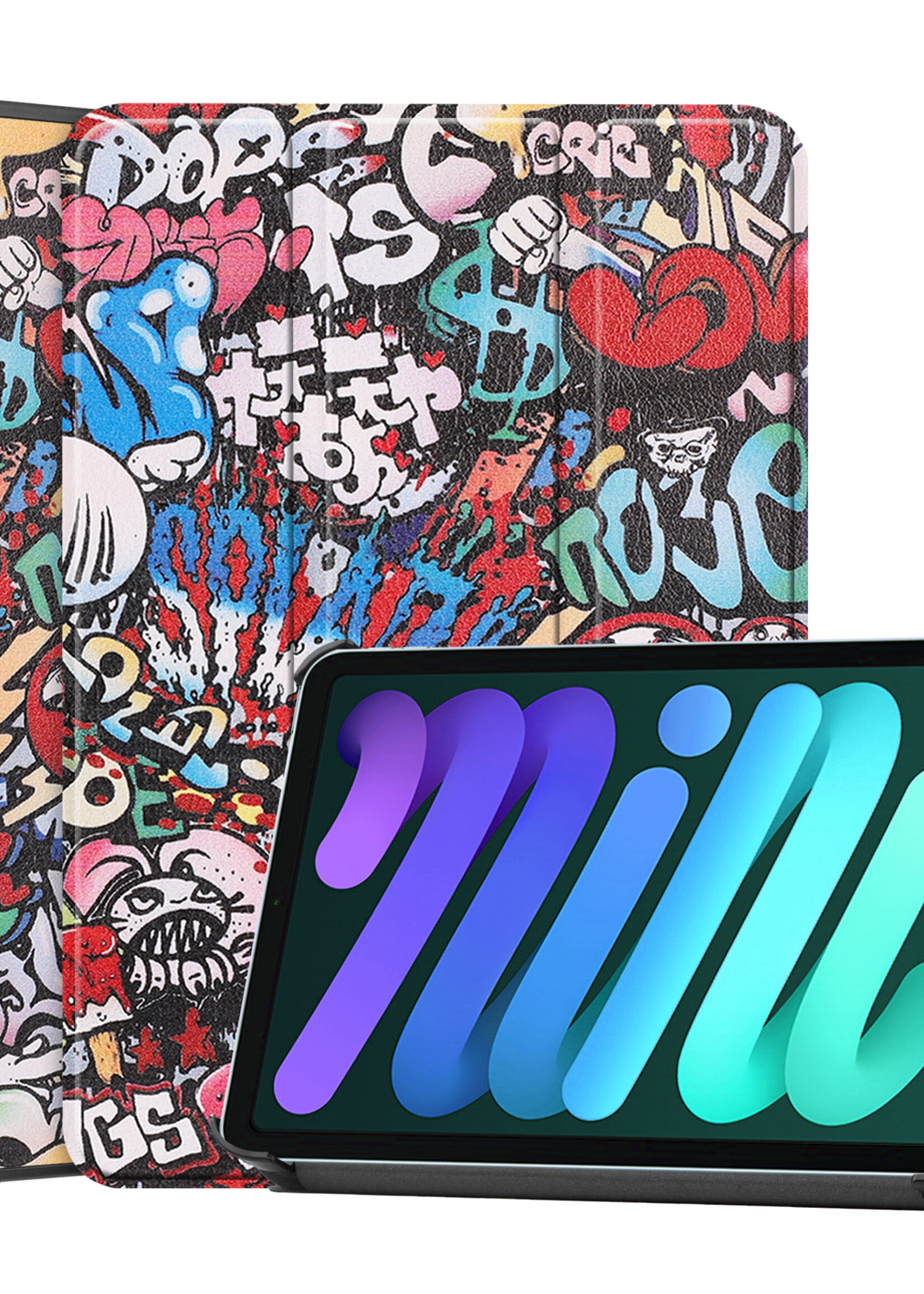 LUQ Hoes Geschikt voor iPad Mini 6 Hoes Luxe Hoesje Book Case - Hoesje Geschikt voor iPad Mini 6 Hoes Cover - Graffity