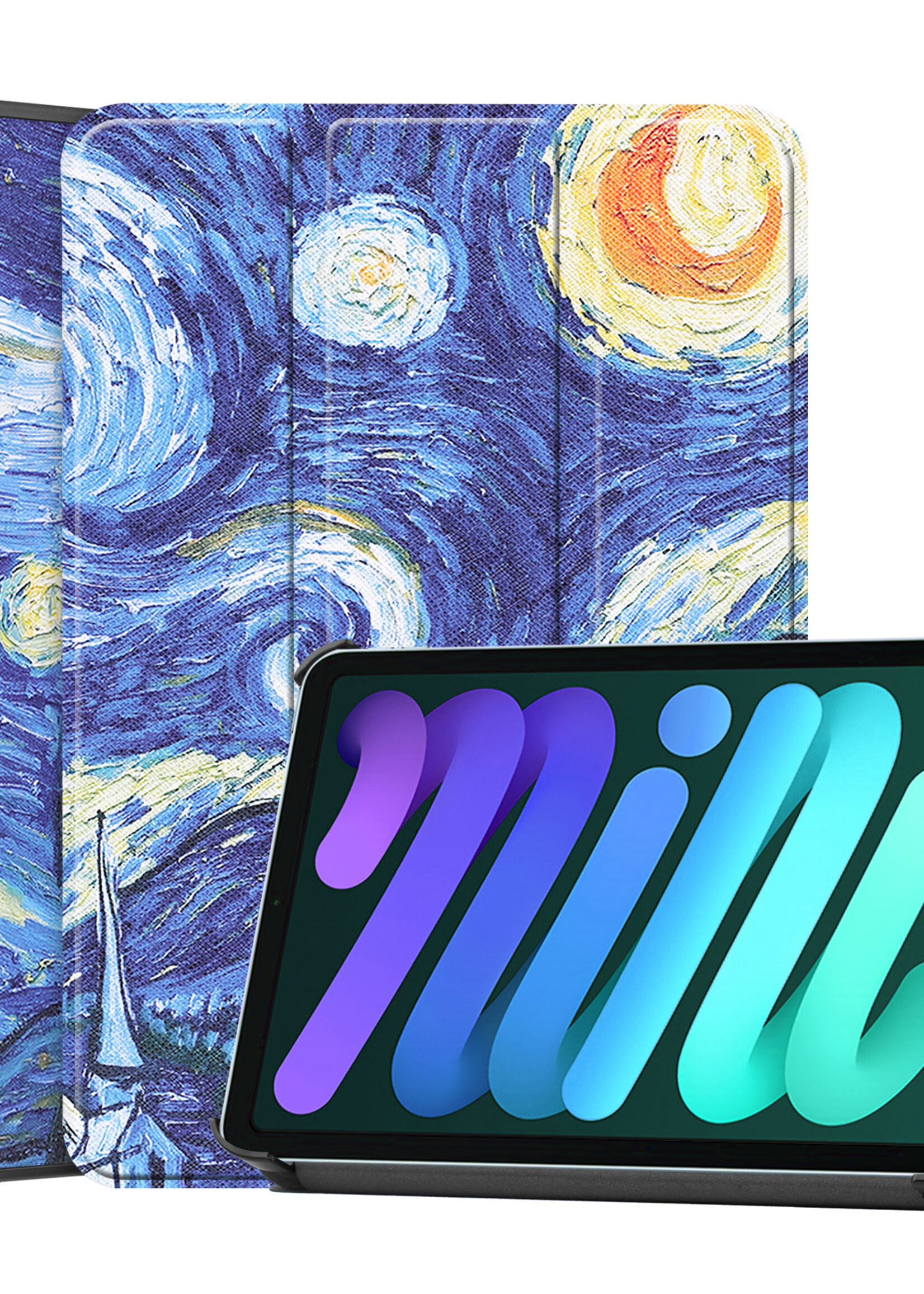 LUQ Hoes Geschikt voor iPad Mini 6 Hoes Luxe Hoesje Book Case - Hoesje Geschikt voor iPad Mini 6 Hoes Cover - Sterrenhemel