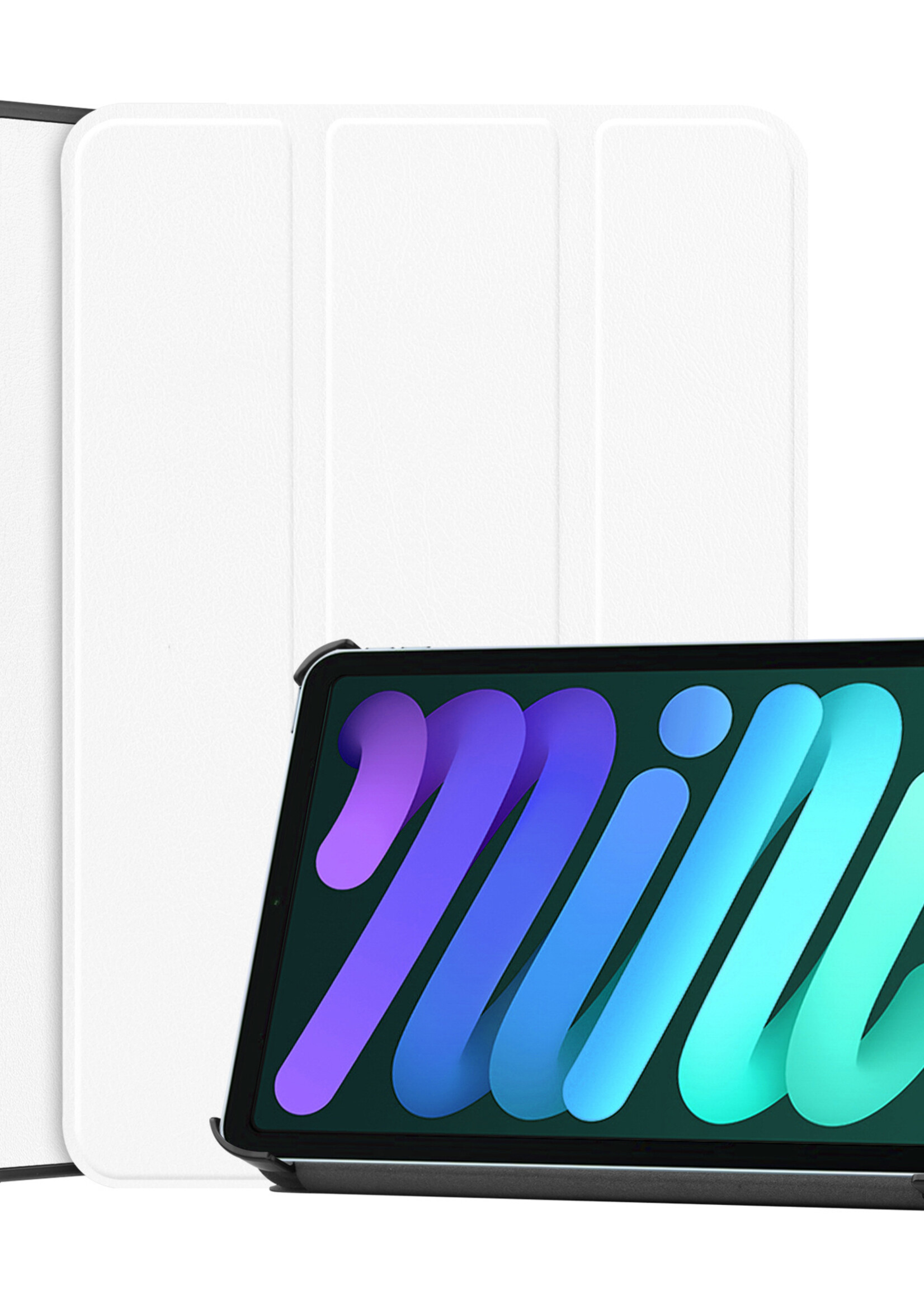 LUQ Hoes Geschikt voor iPad Mini 6 Hoes Luxe Hoesje Book Case - Hoesje Geschikt voor iPad Mini 6 Hoes Cover - Wit