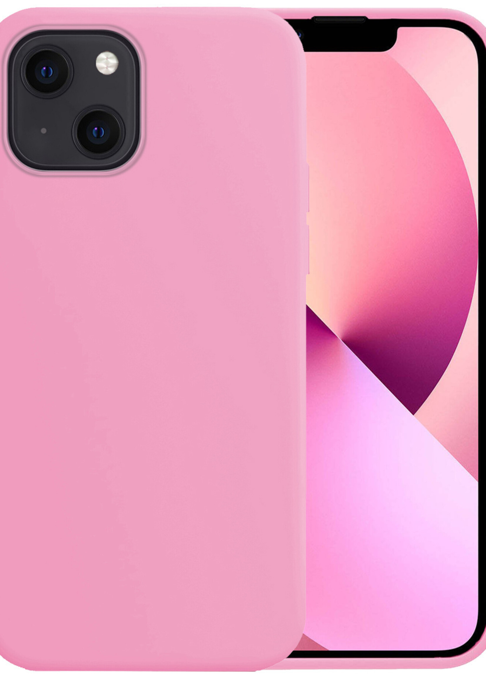 LUQ Hoesje Geschikt voor iPhone 13 Hoesje Siliconen Case - Hoes Geschikt voor iPhone 13 Hoes Siliconen - Lichtroze