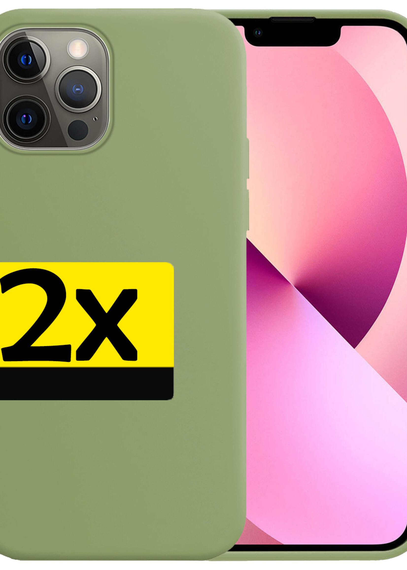 LUQ Hoesje Geschikt voor iPhone 13 Pro Max Hoesje Siliconen Case - Hoes Geschikt voor iPhone 13 Pro Max Hoes Siliconen - Groen - 2 Stuks