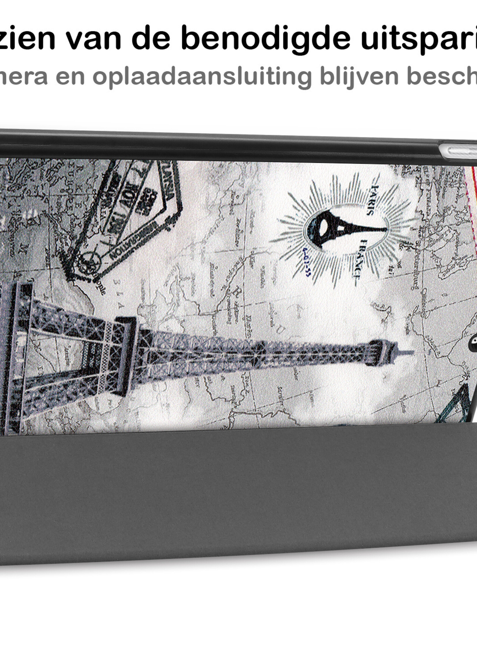 LUQ Hoes Geschikt voor iPad 10.2 2021 Hoes Luxe Hoesje Book Case Met Screenprotector - Hoesje Geschikt voor iPad 9 Hoes Cover - Eiffeltoren