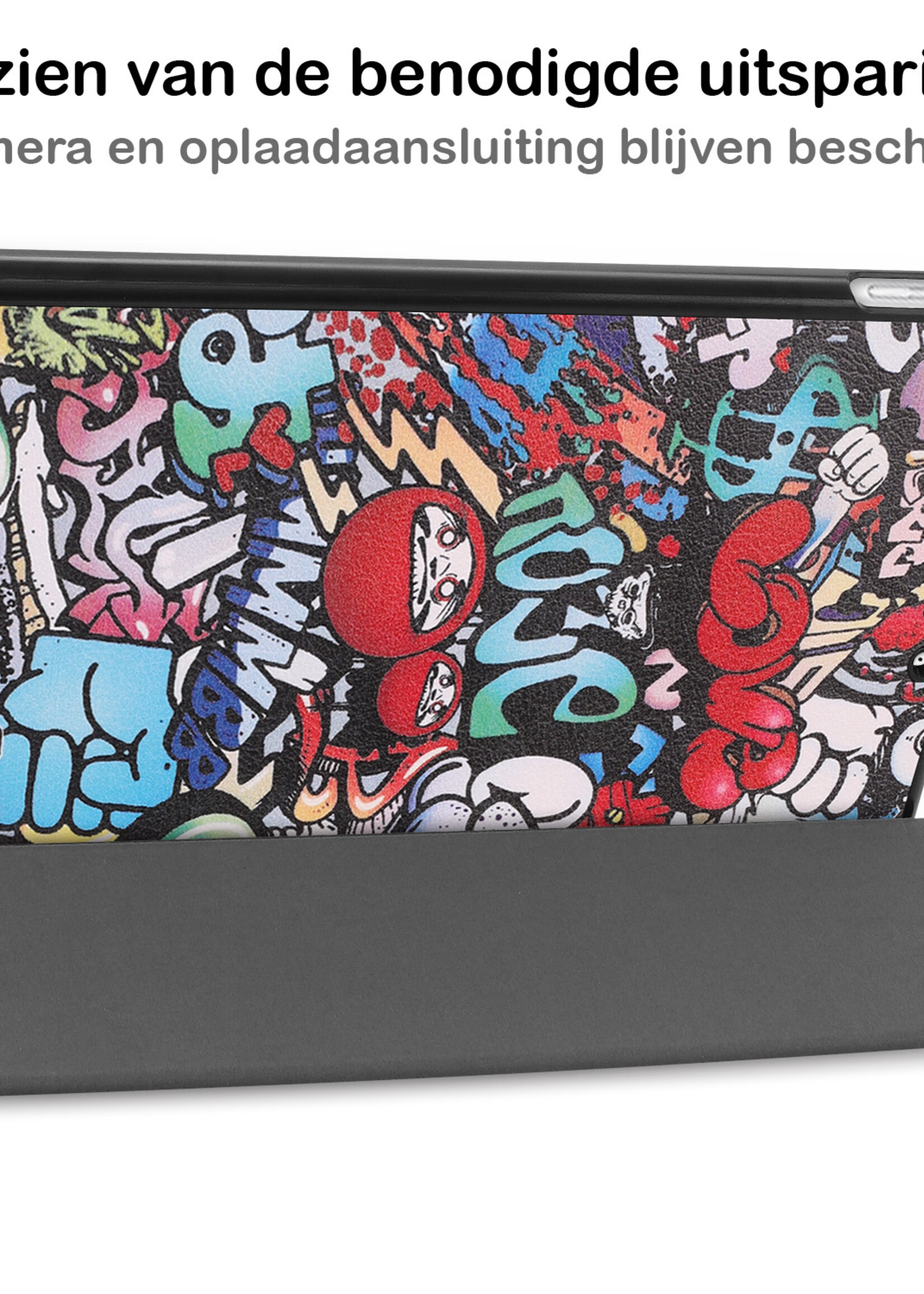 LUQ Hoes Geschikt voor iPad 10.2 2021 Hoes Luxe Hoesje Book Case Met Screenprotector - Hoesje Geschikt voor iPad 9 Hoes Cover - Graffity