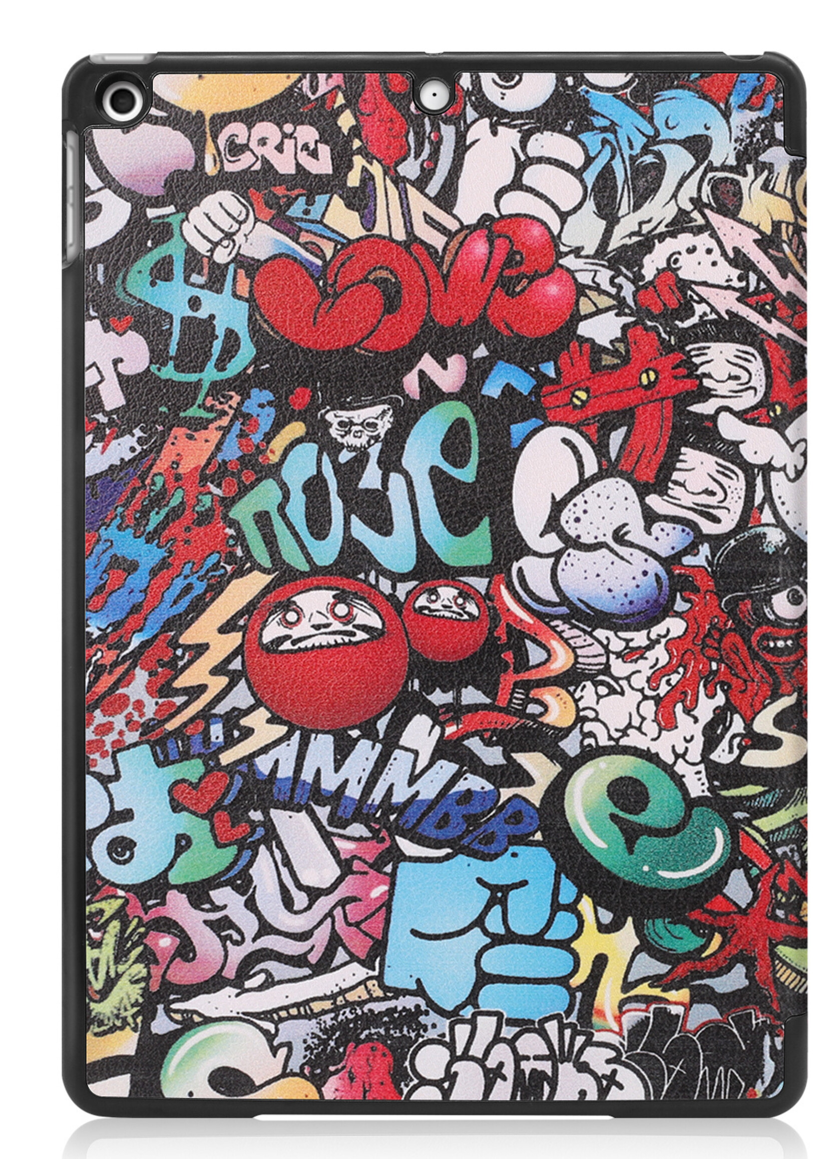 LUQ Hoes Geschikt voor iPad 10.2 2021 Hoes Luxe Hoesje Book Case Met Screenprotector - Hoesje Geschikt voor iPad 9 Hoes Cover - Graffity