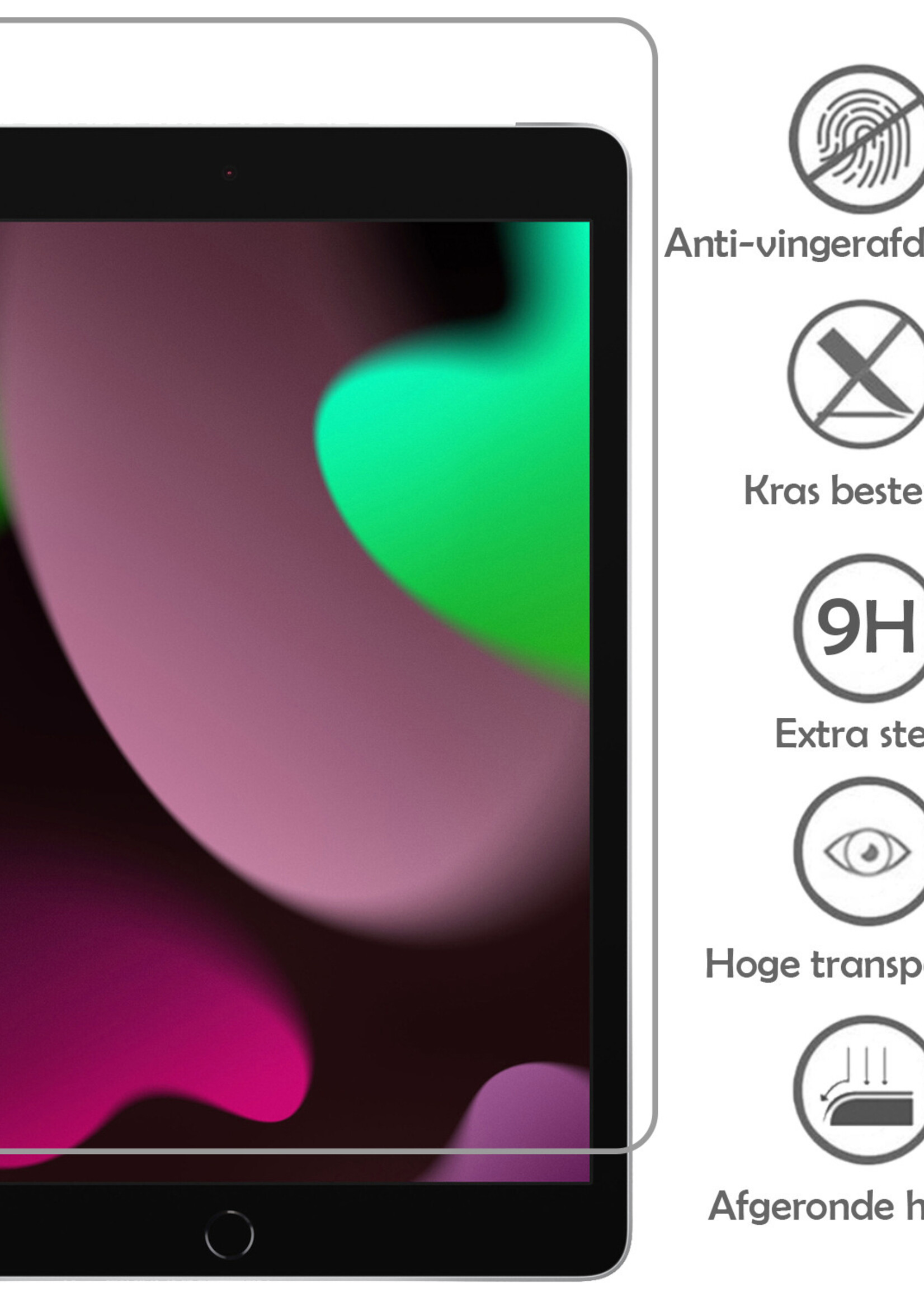 LUQ Hoes Geschikt voor iPad 10.2 2021 Hoes Luxe Hoesje Book Case Met Screenprotector - Hoesje Geschikt voor iPad 9 Hoes Cover - Lichtblauw