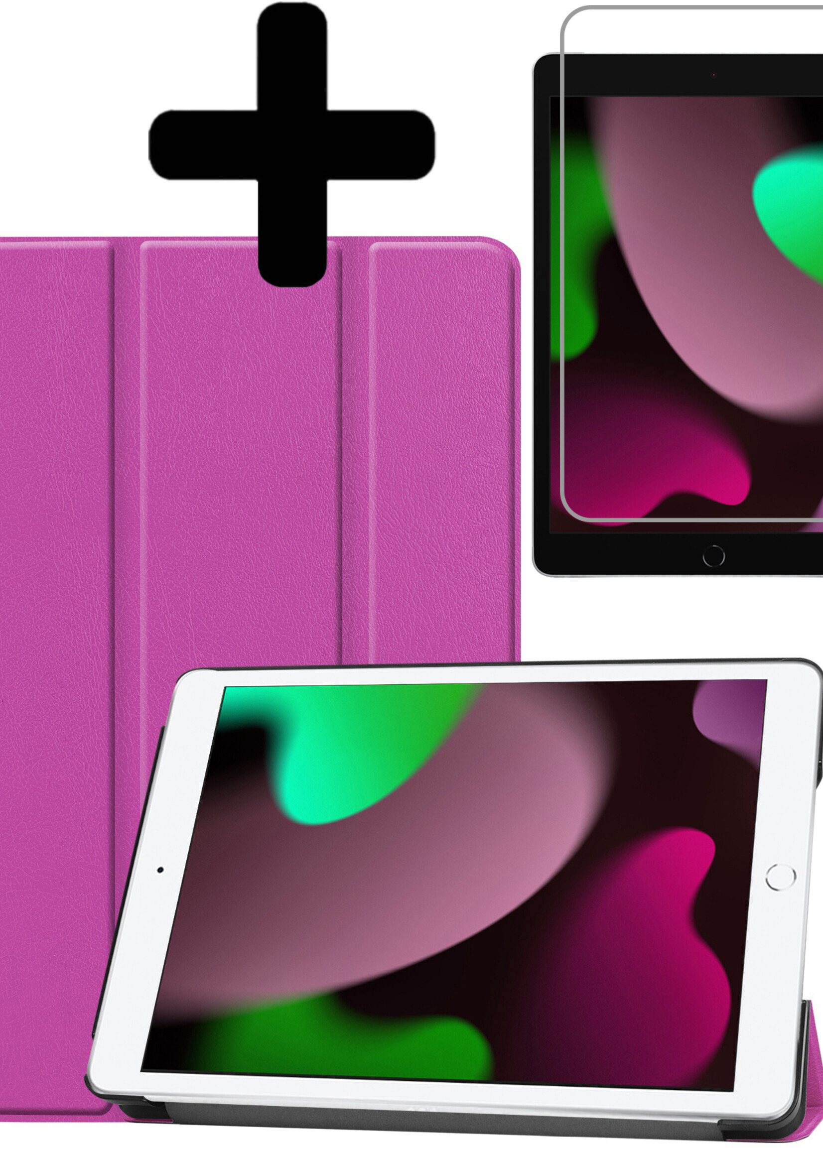 LUQ Hoes Geschikt voor iPad 10.2 2021 Hoes Luxe Hoesje Book Case Met Screenprotector - Hoesje Geschikt voor iPad 9 Hoes Cover - Paars