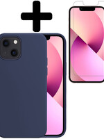 LUQ LUQ iPhone 13 Hoesje Siliconen Met Screenprotector - Donkerblauw