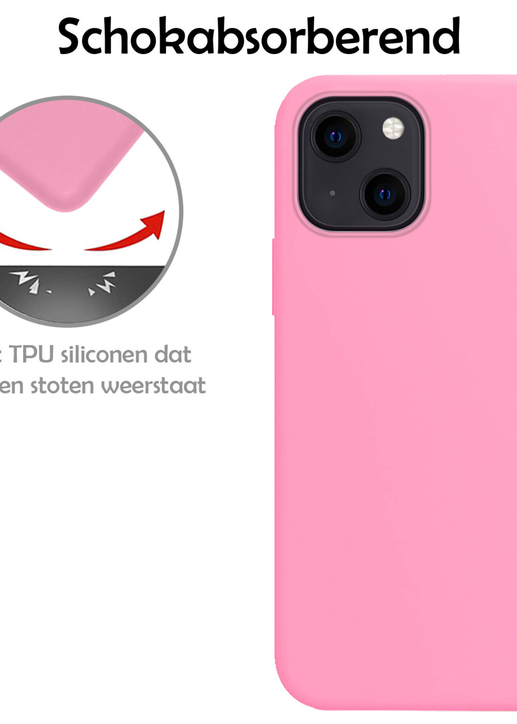 LUQ Hoesje Geschikt voor iPhone 13 Pro Hoesje Siliconen Case Met Screenprotector - Hoes Geschikt voor iPhone 13 Pro Hoes Siliconen - Lichtroze