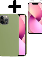 LUQ LUQ iPhone 13 Pro Hoesje Siliconen Met Screenprotector - Groen