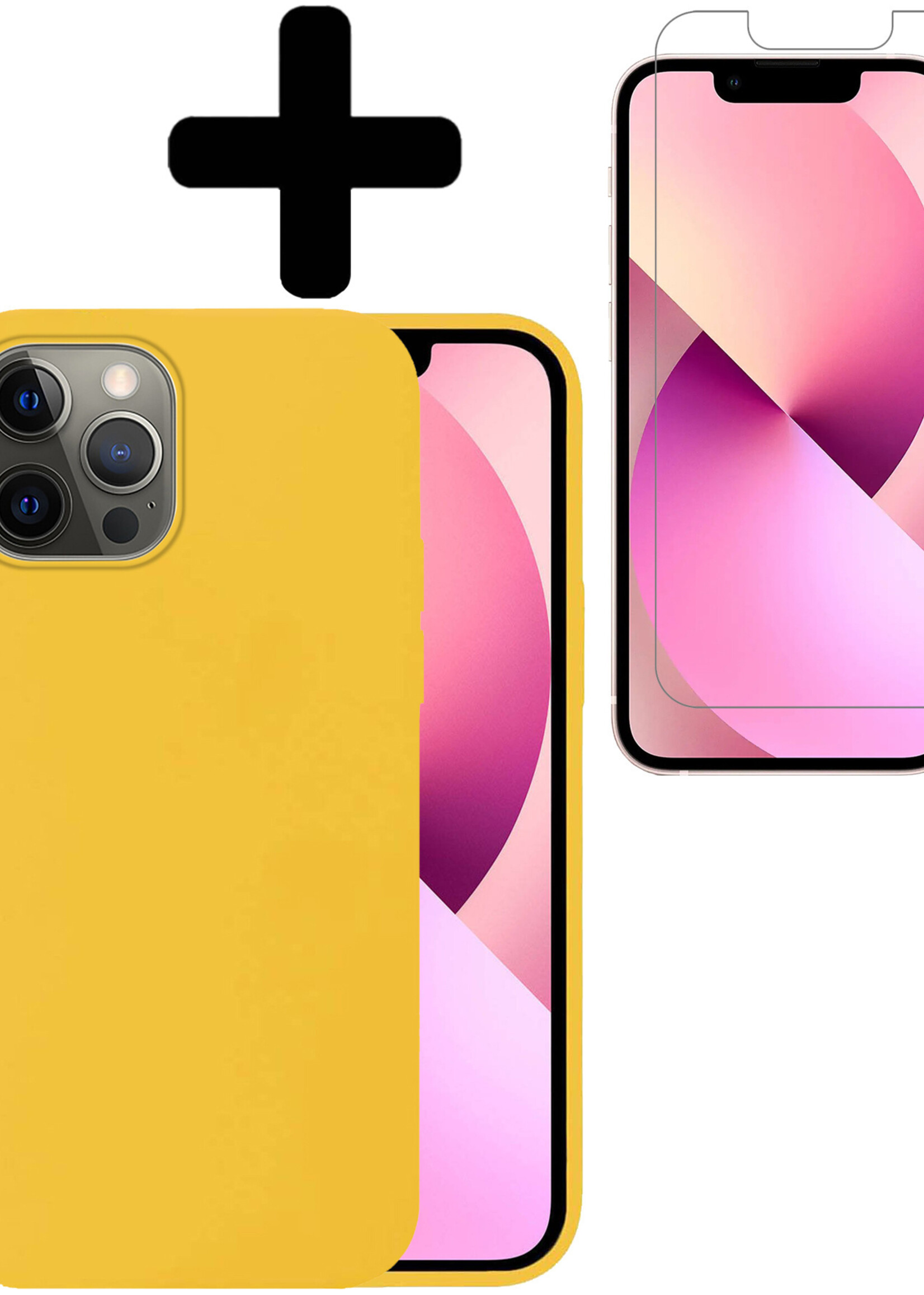 LUQ Hoesje Geschikt voor iPhone 13 Pro Max Hoesje Siliconen Case Met Screenprotector - Hoes Geschikt voor iPhone 13 Pro Max Hoes Siliconen - Geel
