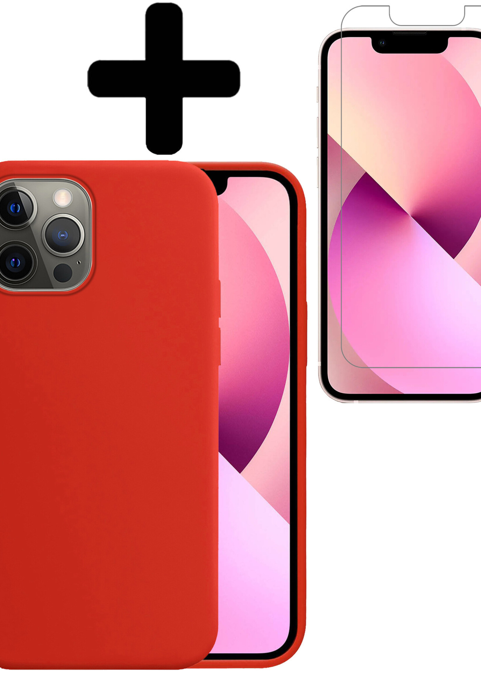 LUQ Hoesje Geschikt voor iPhone 13 Pro Max Hoesje Siliconen Case Met Screenprotector - Hoes Geschikt voor iPhone 13 Pro Max Hoes Siliconen - Rood