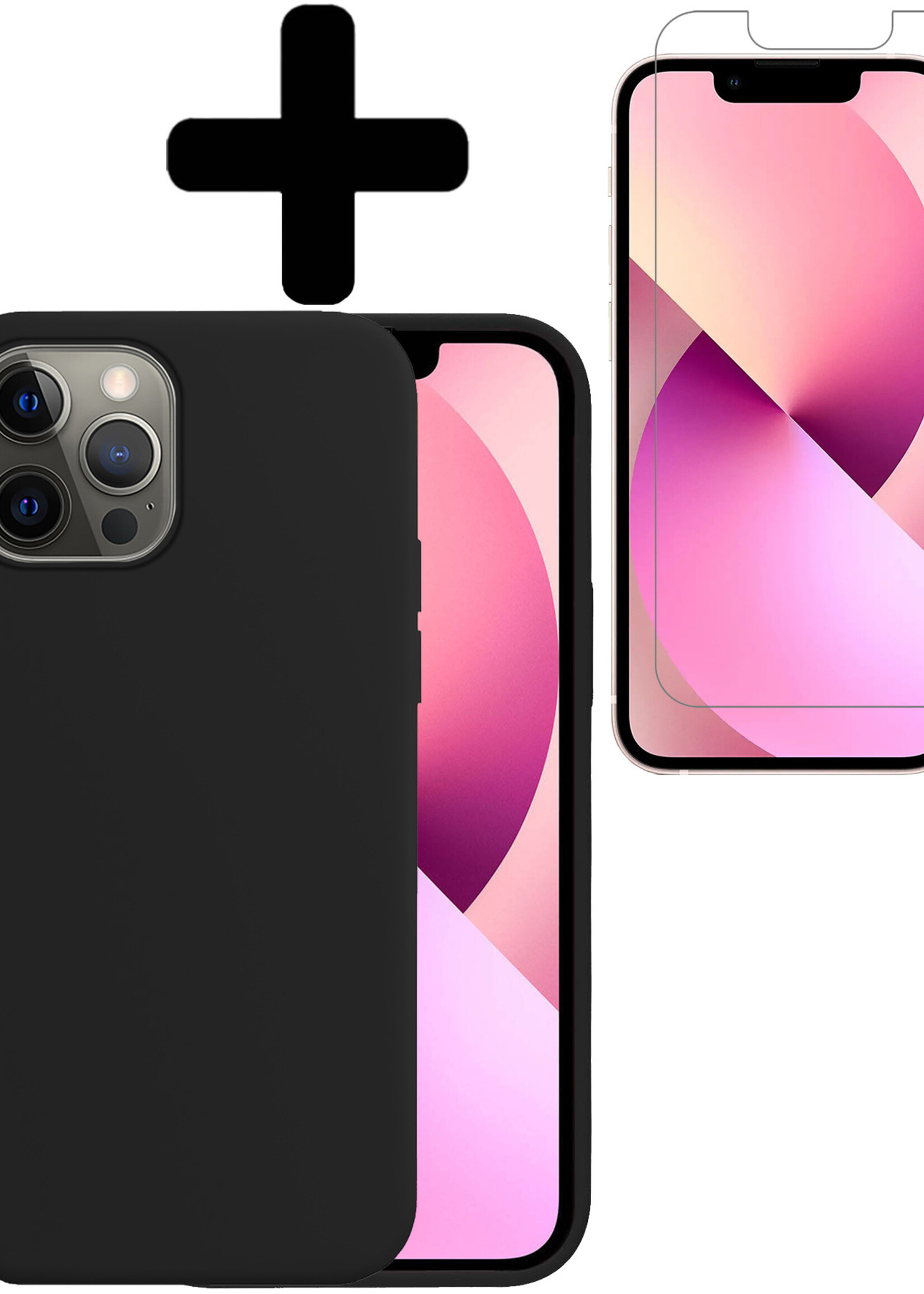 LUQ Hoesje Geschikt voor iPhone 13 Pro Max Hoesje Siliconen Case Met Screenprotector - Hoes Geschikt voor iPhone 13 Pro Max Hoes Siliconen - Zwart