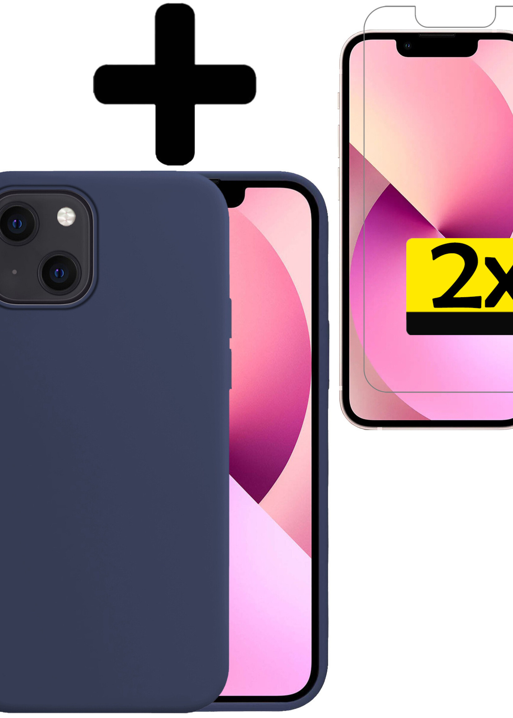 LUQ Hoesje Geschikt voor iPhone 13 Mini Hoesje Siliconen Case Met 2x Screenprotector - Hoes Geschikt voor iPhone 13 Mini Hoes Siliconen - Donkerblauw