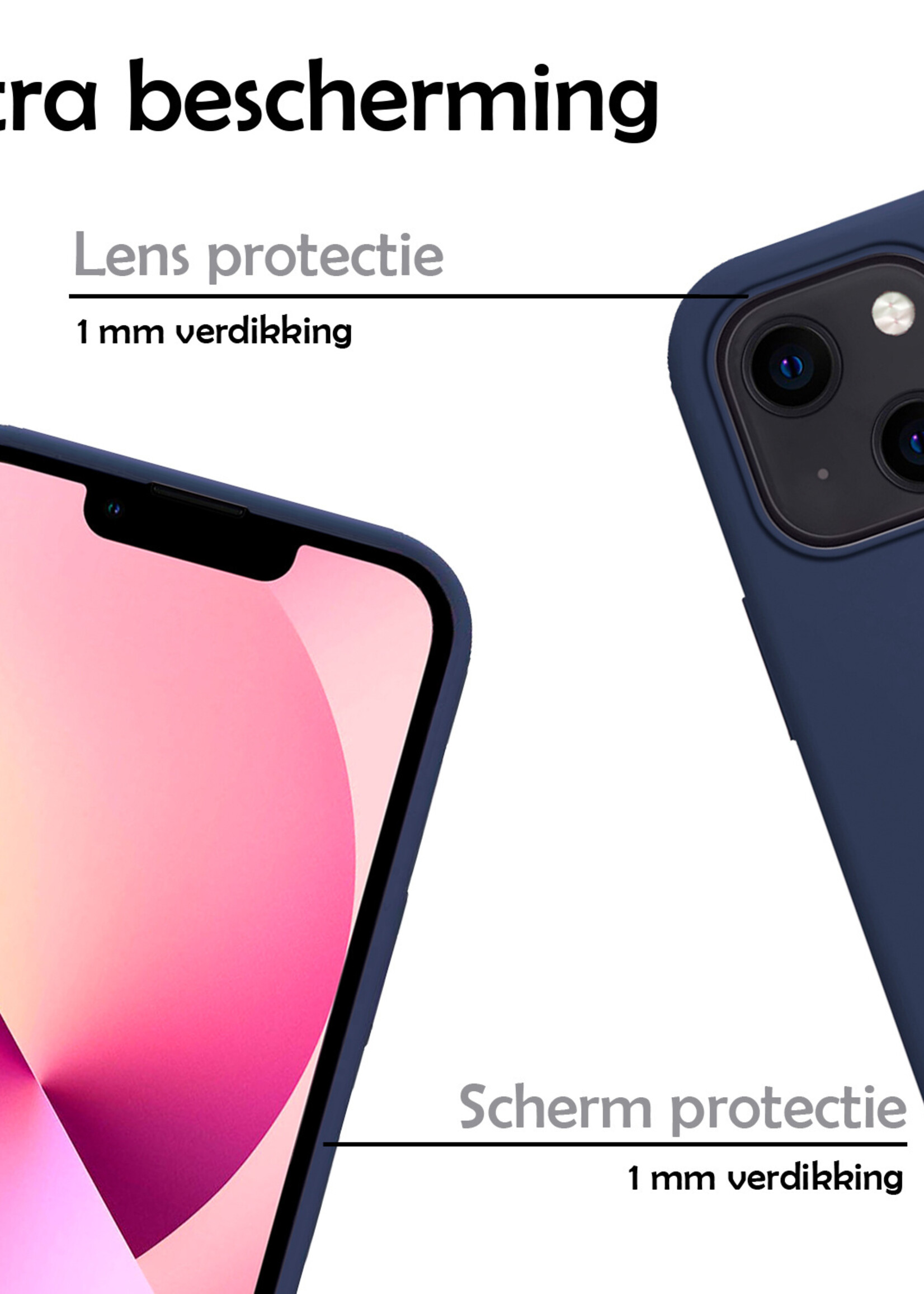 LUQ Hoesje Geschikt voor iPhone 13 Mini Hoesje Siliconen Case Met 2x Screenprotector - Hoes Geschikt voor iPhone 13 Mini Hoes Siliconen - Donkerblauw