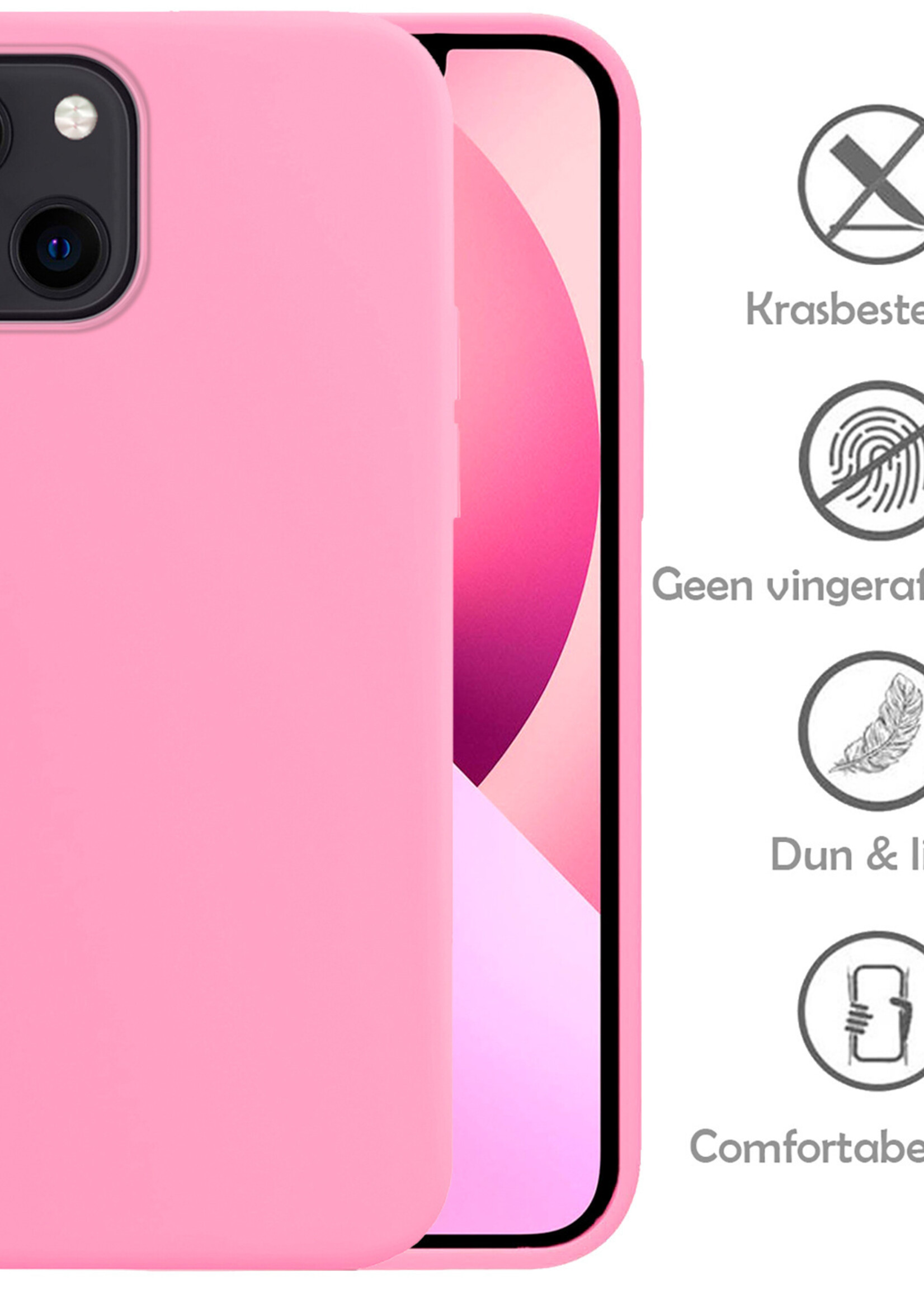 LUQ Hoesje Geschikt voor iPhone 13 Mini Hoesje Siliconen Case Met 2x Screenprotector - Hoes Geschikt voor iPhone 13 Mini Hoes Siliconen - Lichtroze