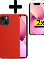 LUQ LUQ iPhone 13 Hoesje Siliconen Met 2x Screenprotector - Rood