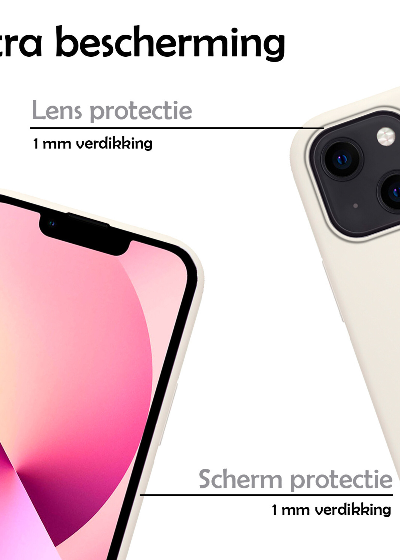 LUQ Hoesje Geschikt voor iPhone 13 Mini Hoesje Siliconen Case Met 2x Screenprotector - Hoes Geschikt voor iPhone 13 Mini Hoes Siliconen - Wit