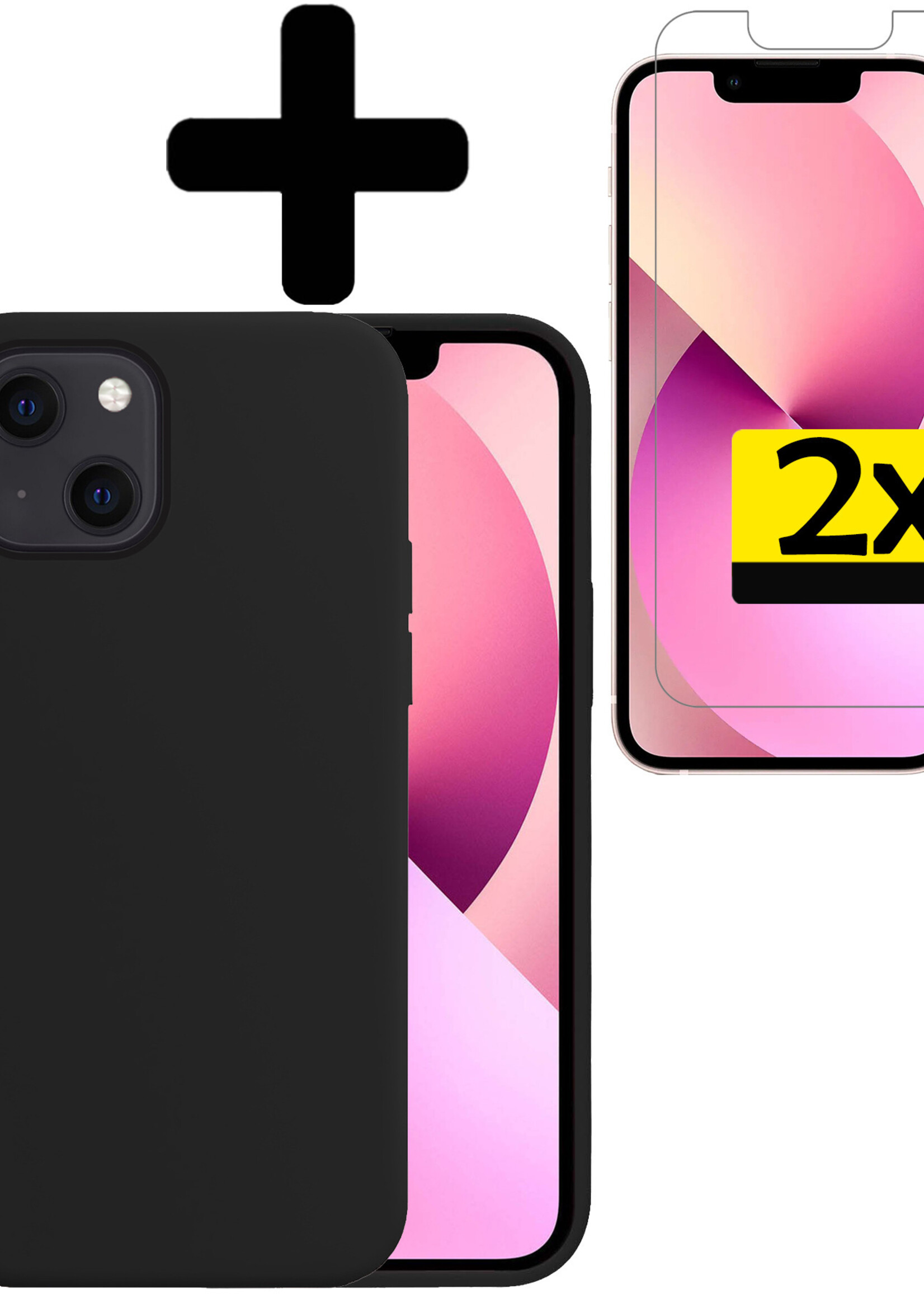 LUQ Hoesje Geschikt voor iPhone 13 Mini Hoesje Siliconen Case Met 2x Screenprotector - Hoes Geschikt voor iPhone 13 Mini Hoes Siliconen - Zwart