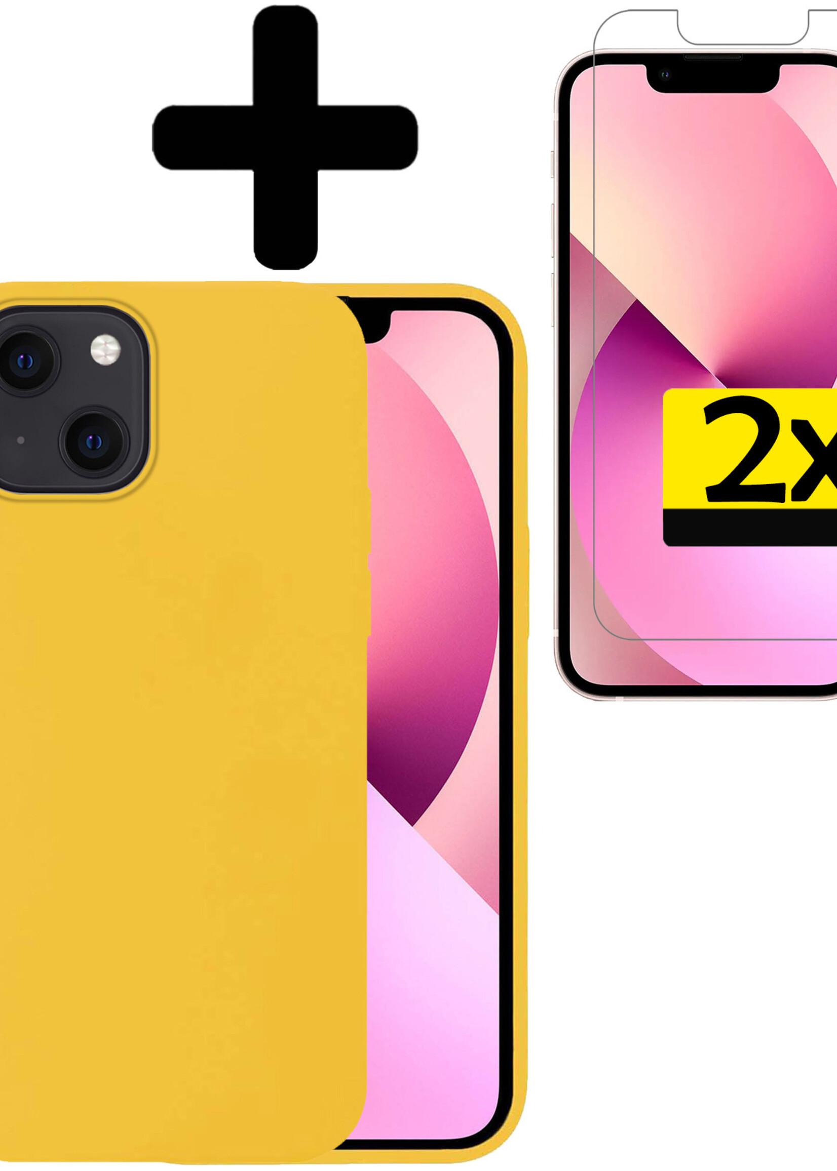 LUQ Hoesje Geschikt voor iPhone 13 Hoesje Siliconen Case Met 2x Screenprotector - Hoes Geschikt voor iPhone 13 Hoes Siliconen - Geel