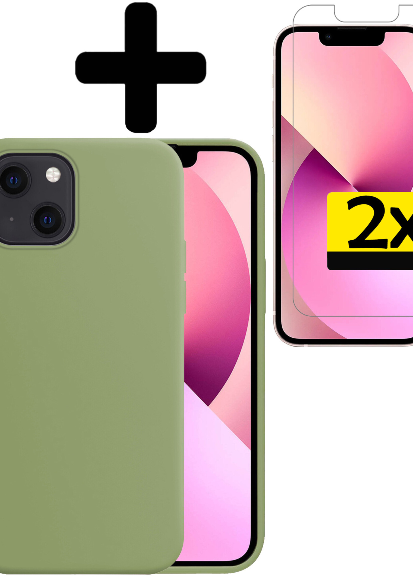 LUQ Hoesje Geschikt voor iPhone 13 Hoesje Siliconen Case Met 2x Screenprotector - Hoes Geschikt voor iPhone 13 Hoes Siliconen - Groen