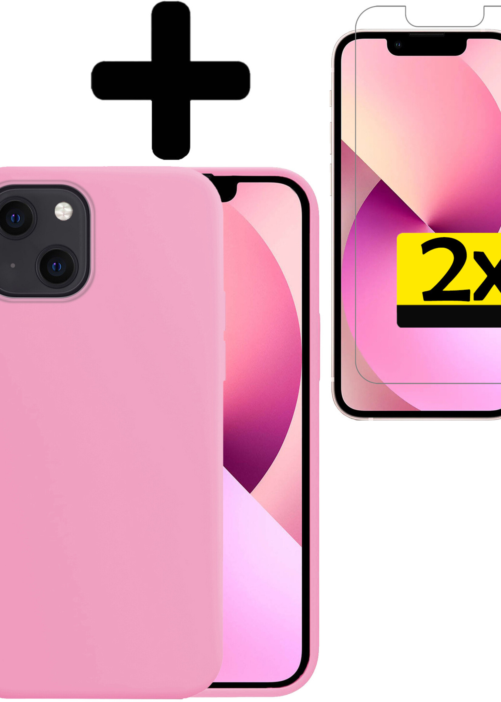 LUQ Hoesje Geschikt voor iPhone 13 Hoesje Siliconen Case Met 2x Screenprotector - Hoes Geschikt voor iPhone 13 Hoes Siliconen - Lichtroze
