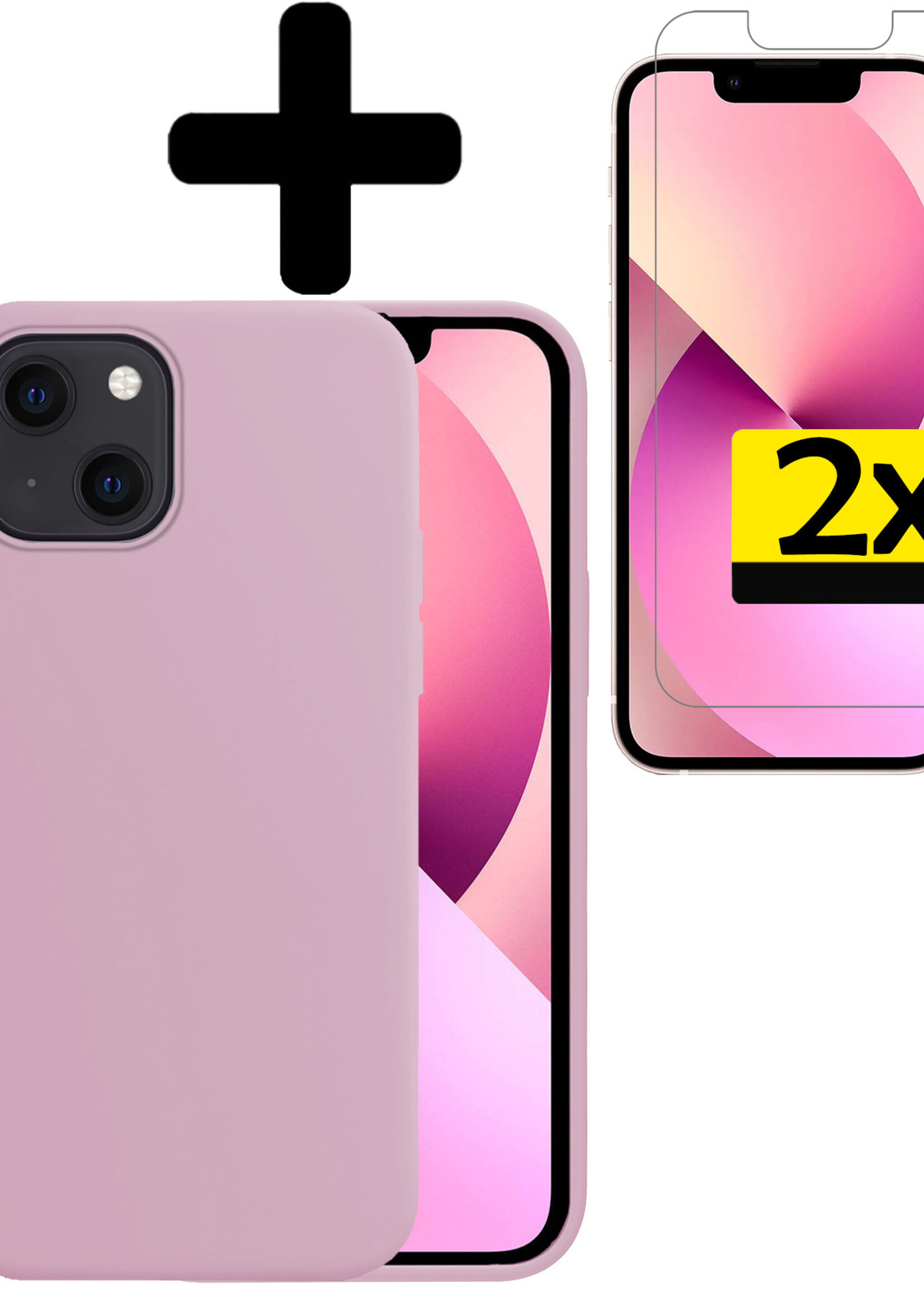 LUQ Hoesje Geschikt voor iPhone 13 Hoesje Siliconen Case Met 2x Screenprotector - Hoes Geschikt voor iPhone 13 Hoes Siliconen - Lila