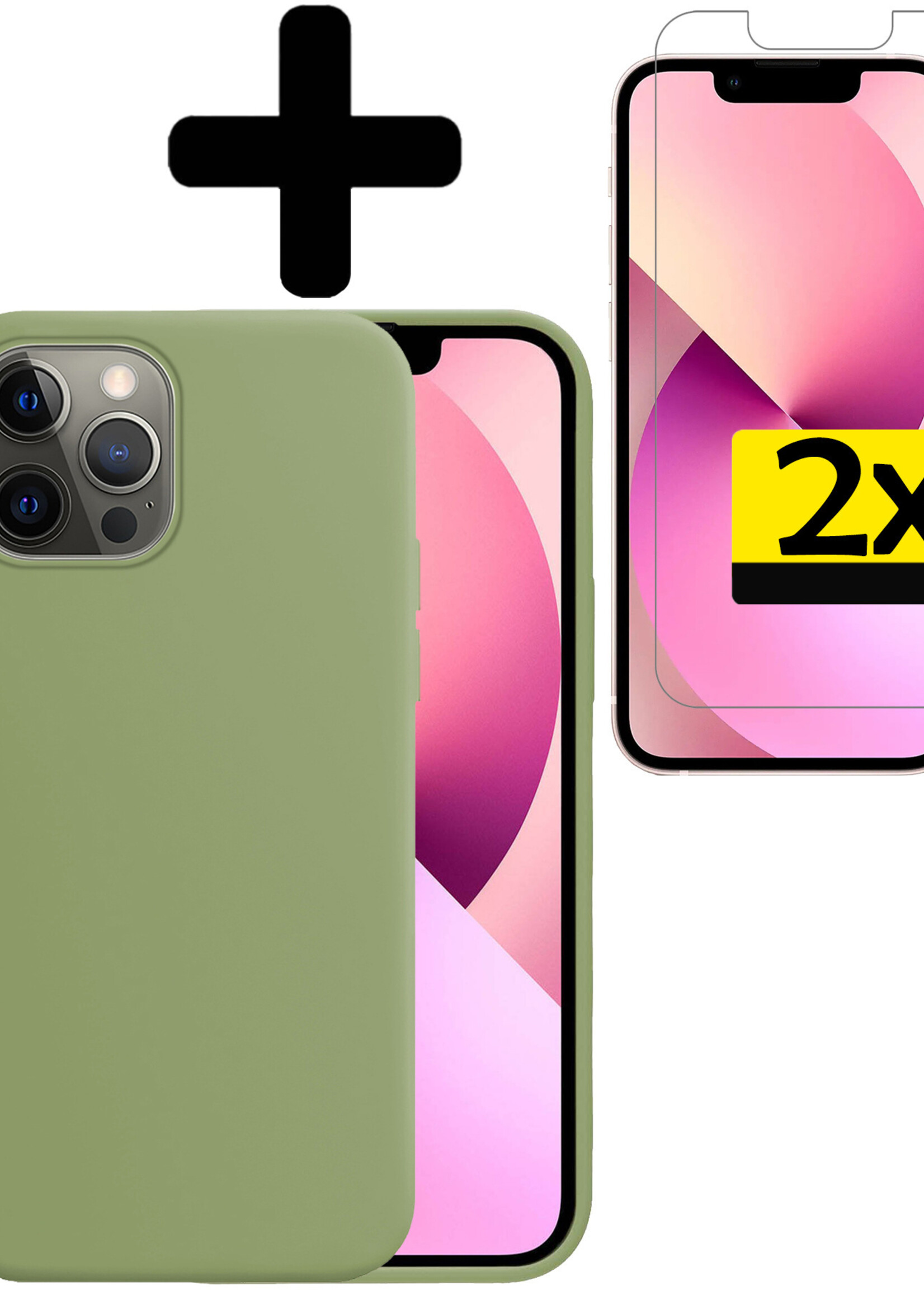 LUQ Hoesje Geschikt voor iPhone 13 Hoesje Siliconen Case Met 2x Screenprotector - Hoes Geschikt voor iPhone 13 Hoes Siliconen - Groen