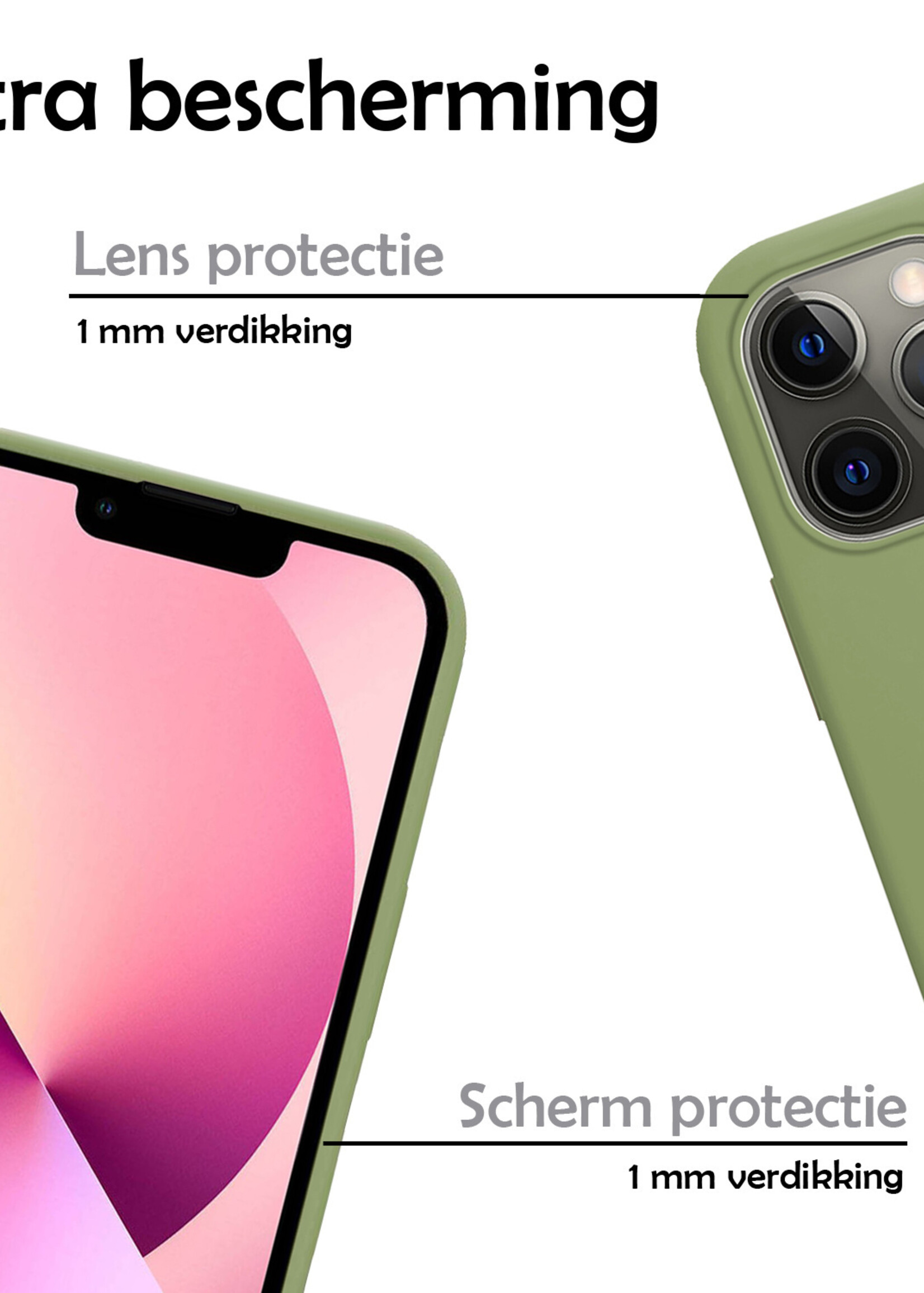 LUQ Hoesje Geschikt voor iPhone 13 Hoesje Siliconen Case Met 2x Screenprotector - Hoes Geschikt voor iPhone 13 Hoes Siliconen - Groen