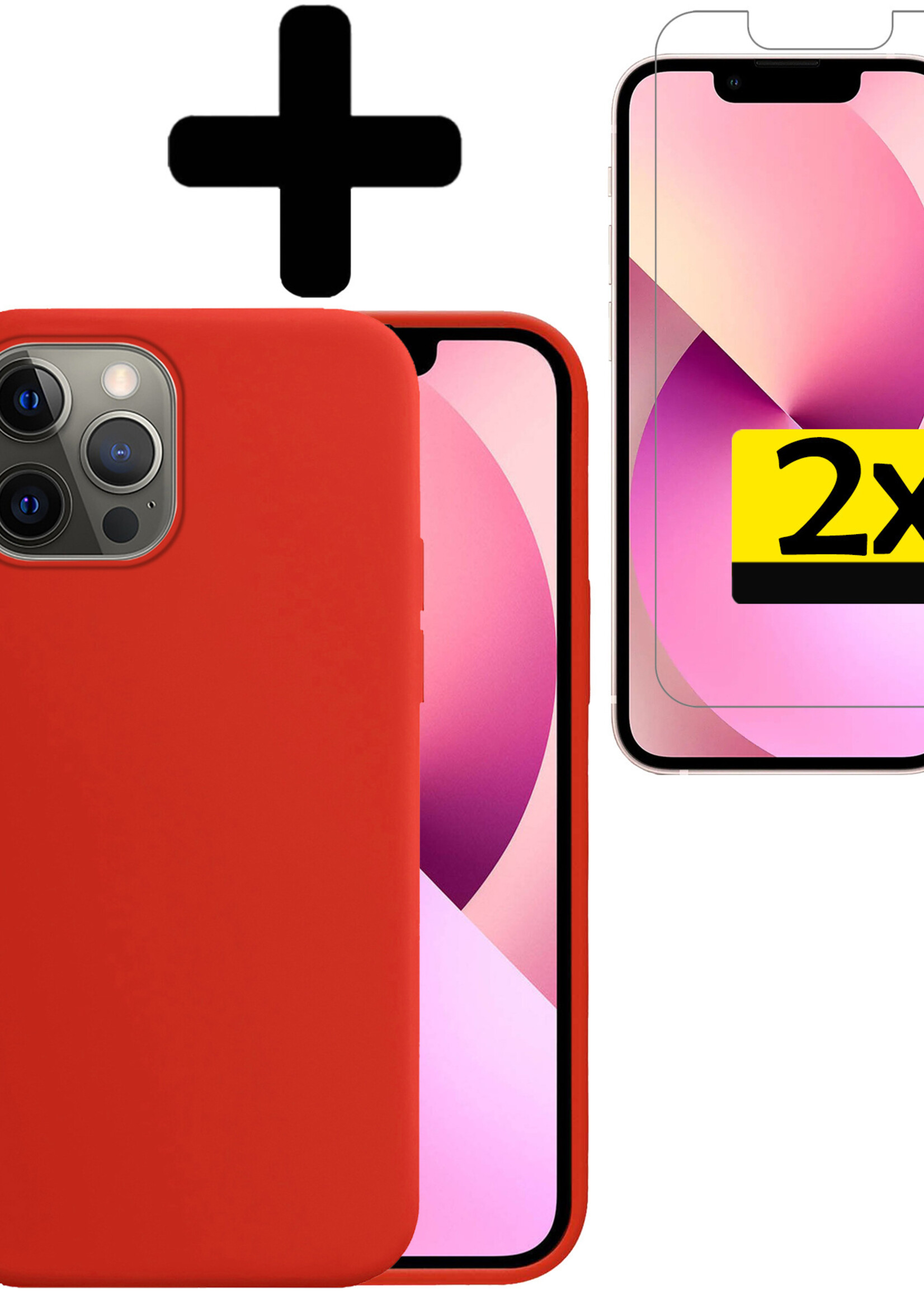 LUQ Hoesje Geschikt voor iPhone 13 Hoesje Siliconen Case Met 2x Screenprotector - Hoes Geschikt voor iPhone 13 Hoes Siliconen - Rood