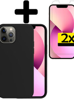 LUQ LUQ iPhone 13 Hoesje Siliconen Met 2x Screenprotector - Zwart