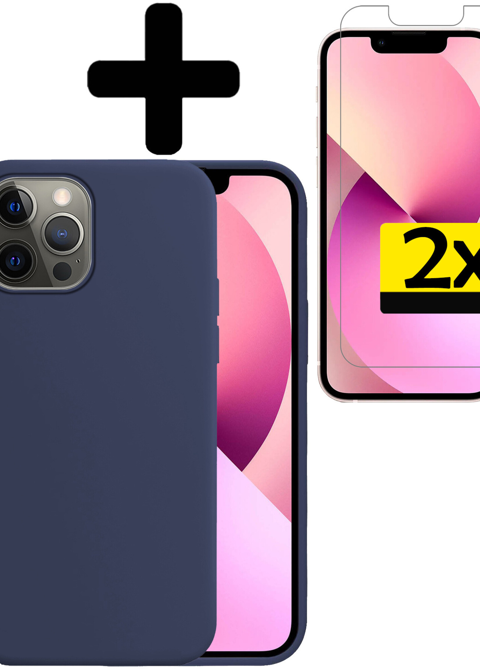 LUQ Hoesje Geschikt voor iPhone 13 Pro Max Hoesje Siliconen Case Met 2x Screenprotector - Hoes Geschikt voor iPhone 13 Pro Max Hoes Siliconen - Donkerblauw