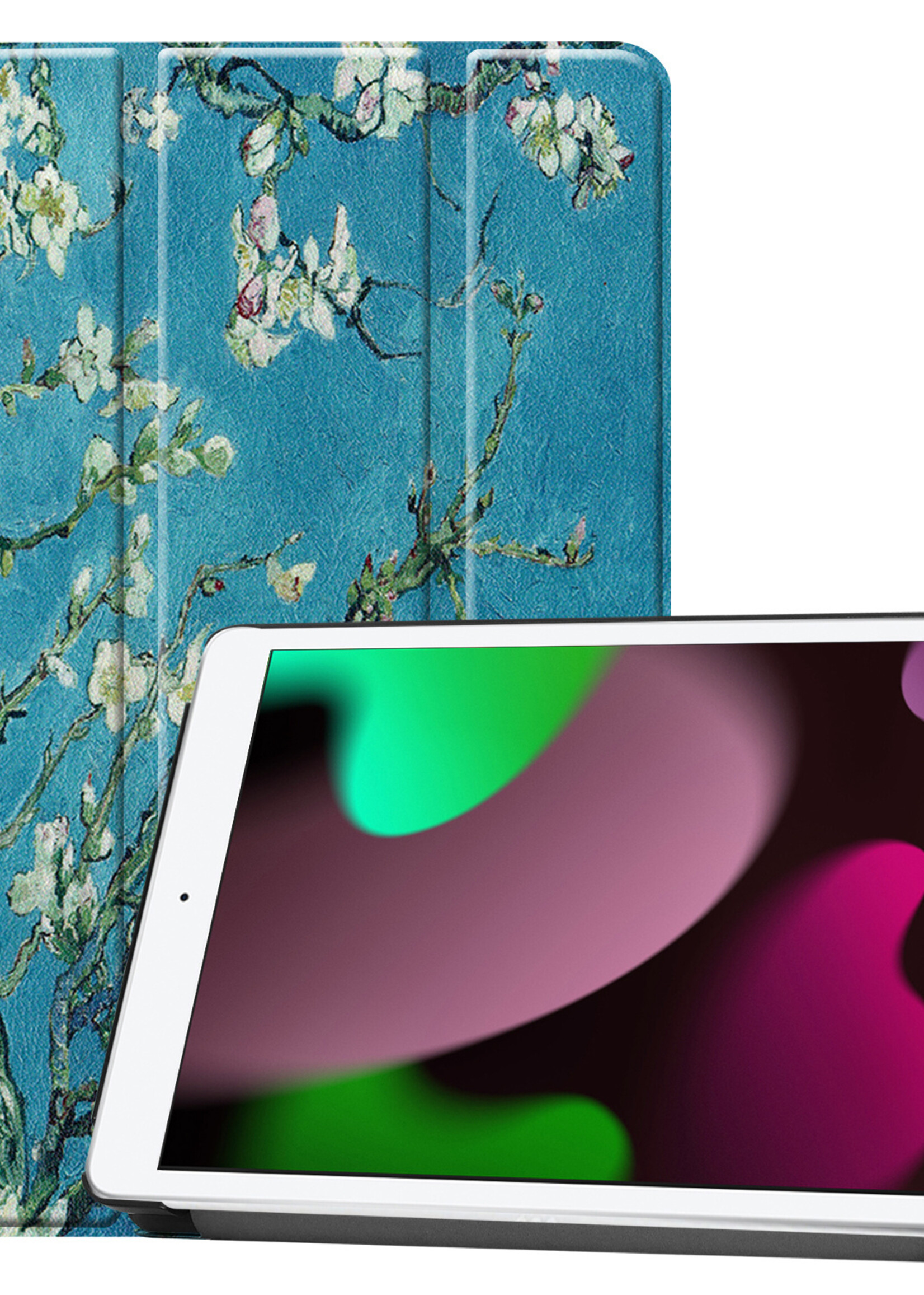 LUQ Hoes Geschikt voor iPad 10.2 2021 Hoes Luxe Hoesje Book Case - Hoesje Geschikt voor iPad 9 Hoes Cover - Bloesem