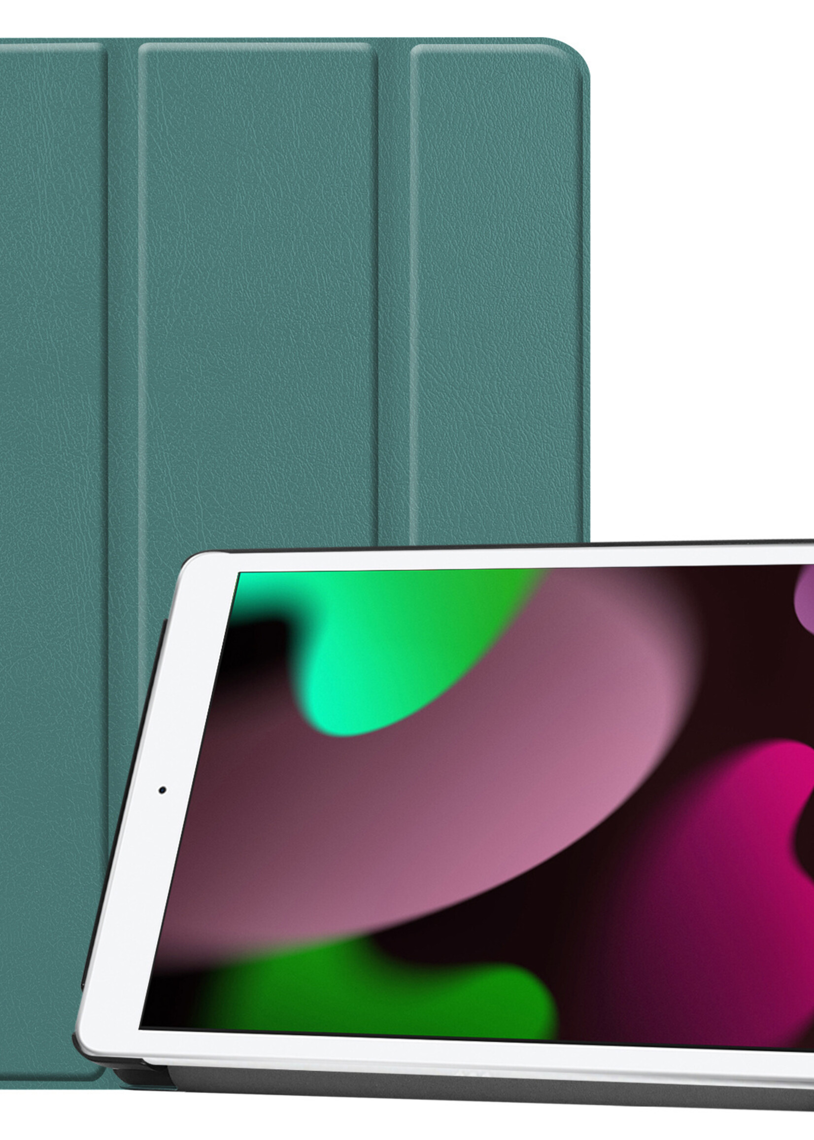 LUQ Hoes Geschikt voor iPad 10.2 2021 Hoes Luxe Hoesje Book Case - Hoesje Geschikt voor iPad 9 Hoes Cover - Donkergroen