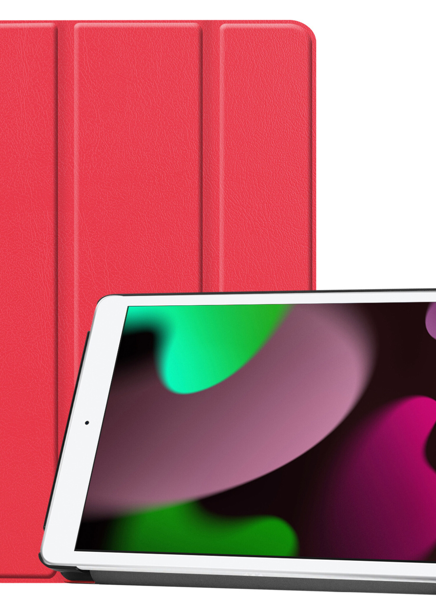 LUQ Hoes Geschikt voor iPad 10.2 2021 Hoes Luxe Hoesje Book Case - Hoesje Geschikt voor iPad 9 Hoes Cover - Rood