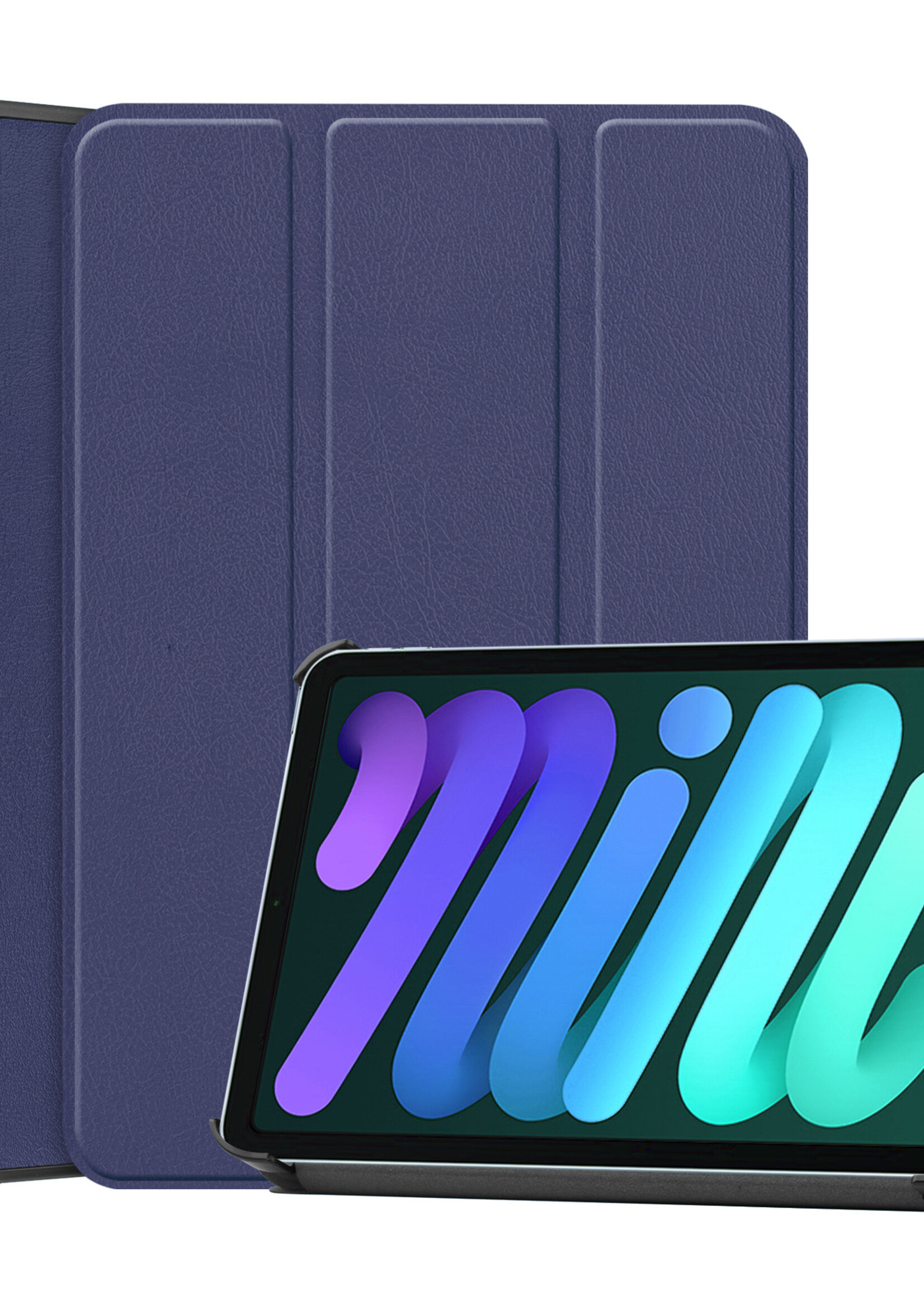 LUQ Hoes Geschikt voor iPad Mini 6 Hoes Luxe Hoesje Book Case - Hoesje Geschikt voor iPad Mini 6 Hoes Cover - Donkerblauw