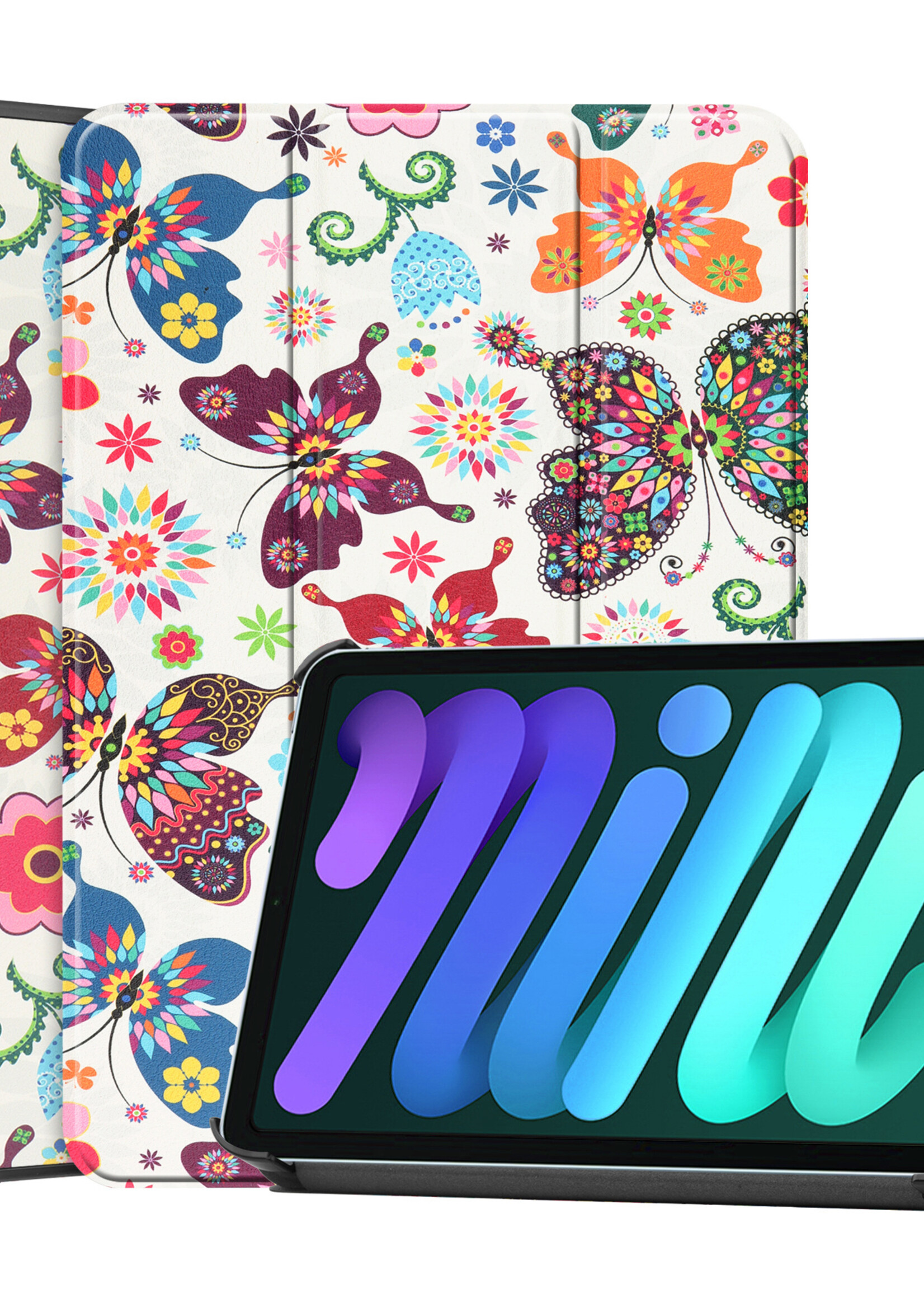 LUQ Hoes Geschikt voor iPad Mini 6 Hoes Luxe Hoesje Book Case - Hoesje Geschikt voor iPad Mini 6 Hoes Cover - Vlinders
