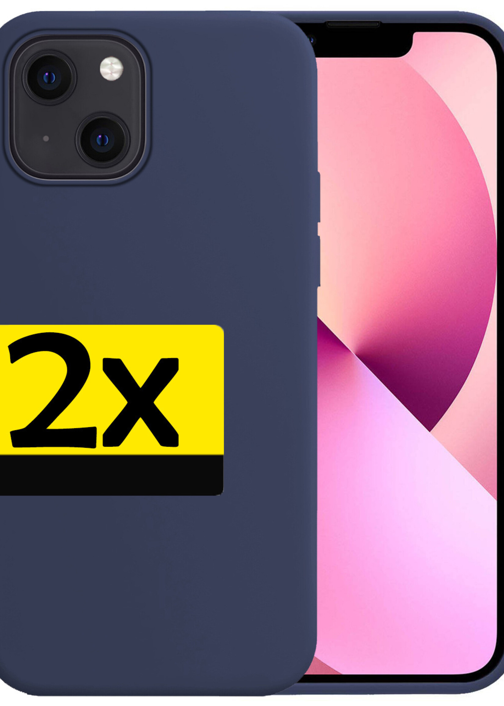 LUQ Hoesje Geschikt voor iPhone 13 Hoesje Siliconen Case - Hoes Geschikt voor iPhone 13 Hoes Siliconen - Donkerblauw - 2 Stuks