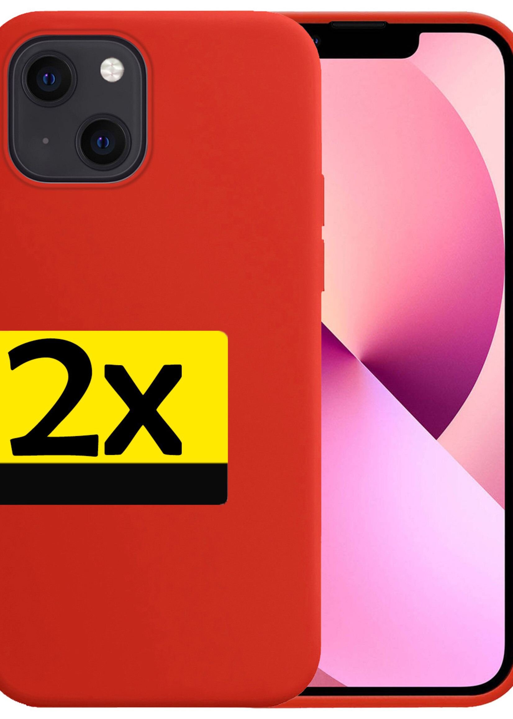 LUQ Hoesje Geschikt voor iPhone 13 Hoesje Siliconen Case - Hoes Geschikt voor iPhone 13 Hoes Siliconen - Rood - 2 Stuks