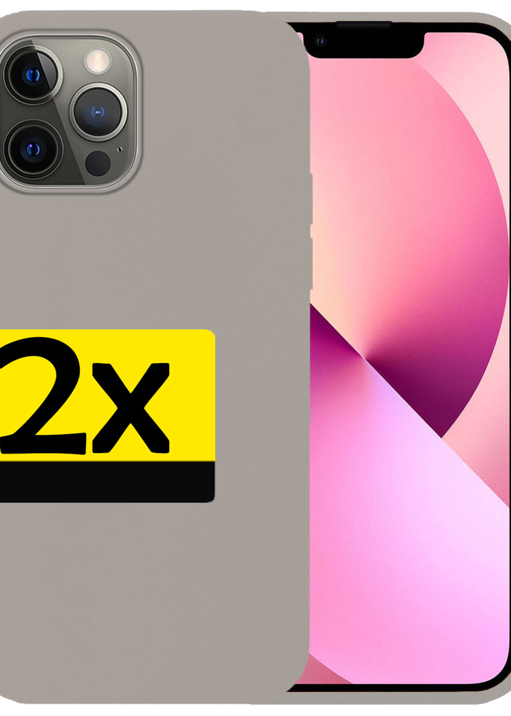 LUQ Hoesje Geschikt voor iPhone 13 Pro Hoesje Siliconen Case - Hoes Geschikt voor iPhone 13 Pro Hoes Siliconen - Grijs - 2 Stuks