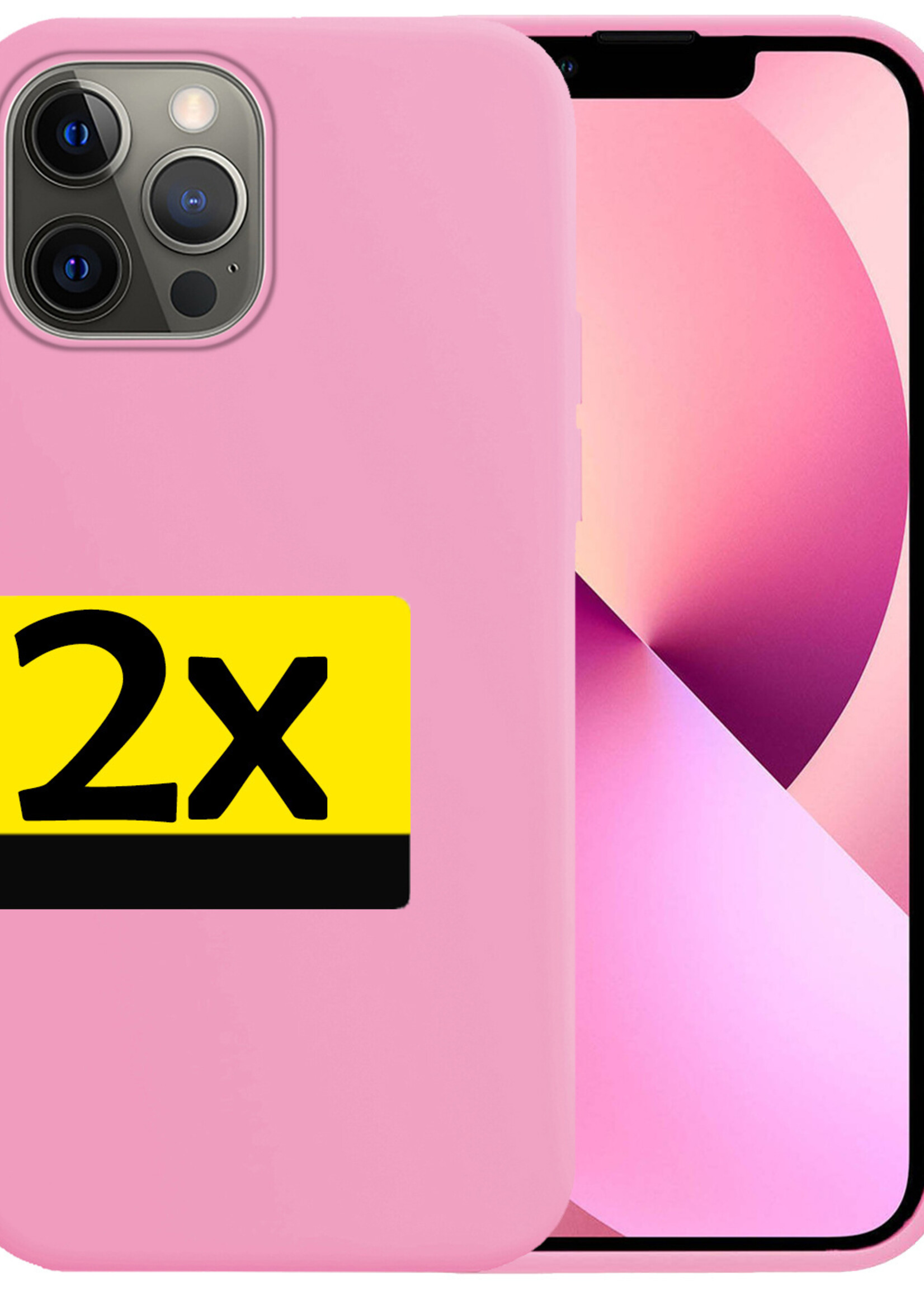 LUQ Hoesje Geschikt voor iPhone 13 Pro Hoesje Siliconen Case - Hoes Geschikt voor iPhone 13 Pro Hoes Siliconen - Lichtroze - 2 Stuks