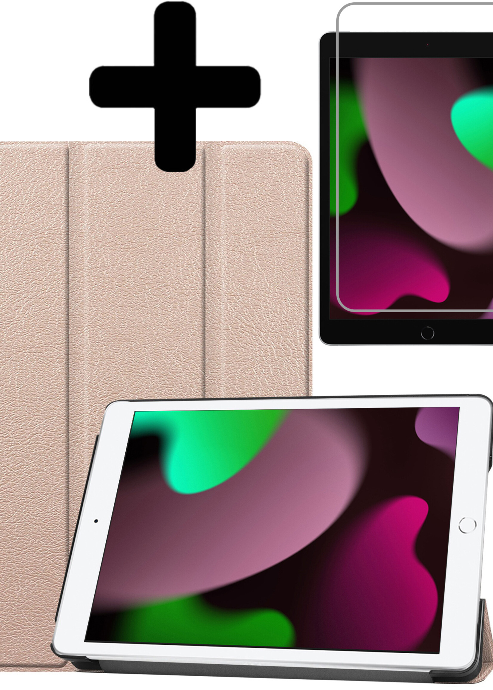 LUQ Hoes Geschikt voor iPad 10.2 2021 Hoes Luxe Hoesje Book Case Met Screenprotector - Hoesje Geschikt voor iPad 9 Hoes Cover - Goud