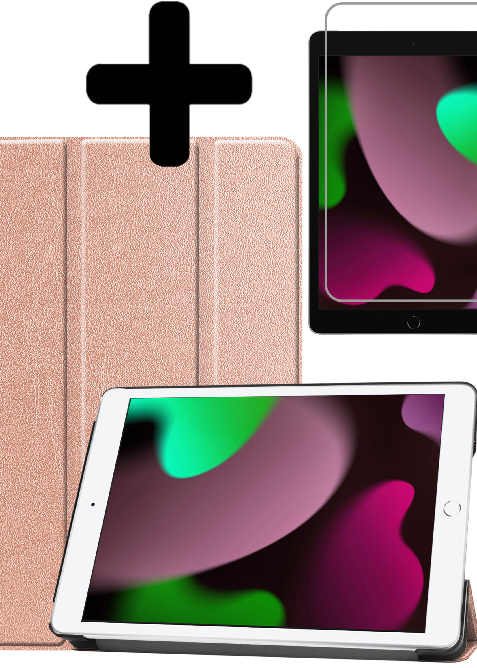 LUQ Hoes Geschikt voor iPad 10.2 2021 Hoes Luxe Hoesje Book Case Met Screenprotector - Hoesje Geschikt voor iPad 9 Hoes Cover - Rosé goud