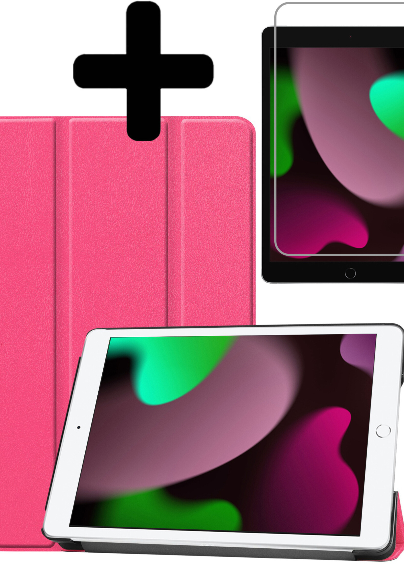 LUQ Hoes Geschikt voor iPad 10.2 2021 Hoes Luxe Hoesje Book Case Met Screenprotector - Hoesje Geschikt voor iPad 9 Hoes Cover - Roze