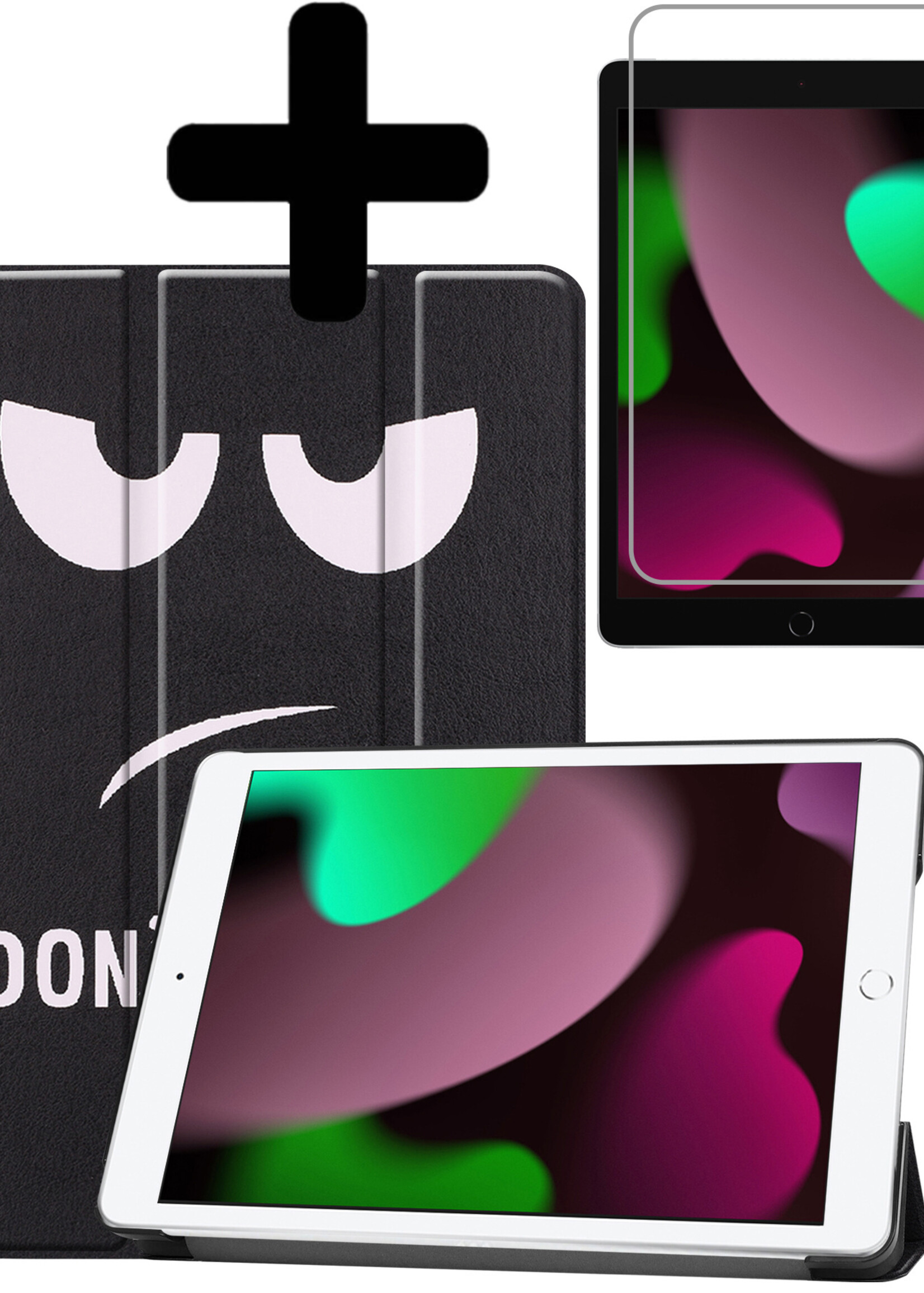 LUQ Hoes Geschikt voor iPad 10.2 2021 Hoes Luxe Hoesje Book Case Met Screenprotector - Hoesje Geschikt voor iPad 9 Hoes Cover - Don't Touch Me