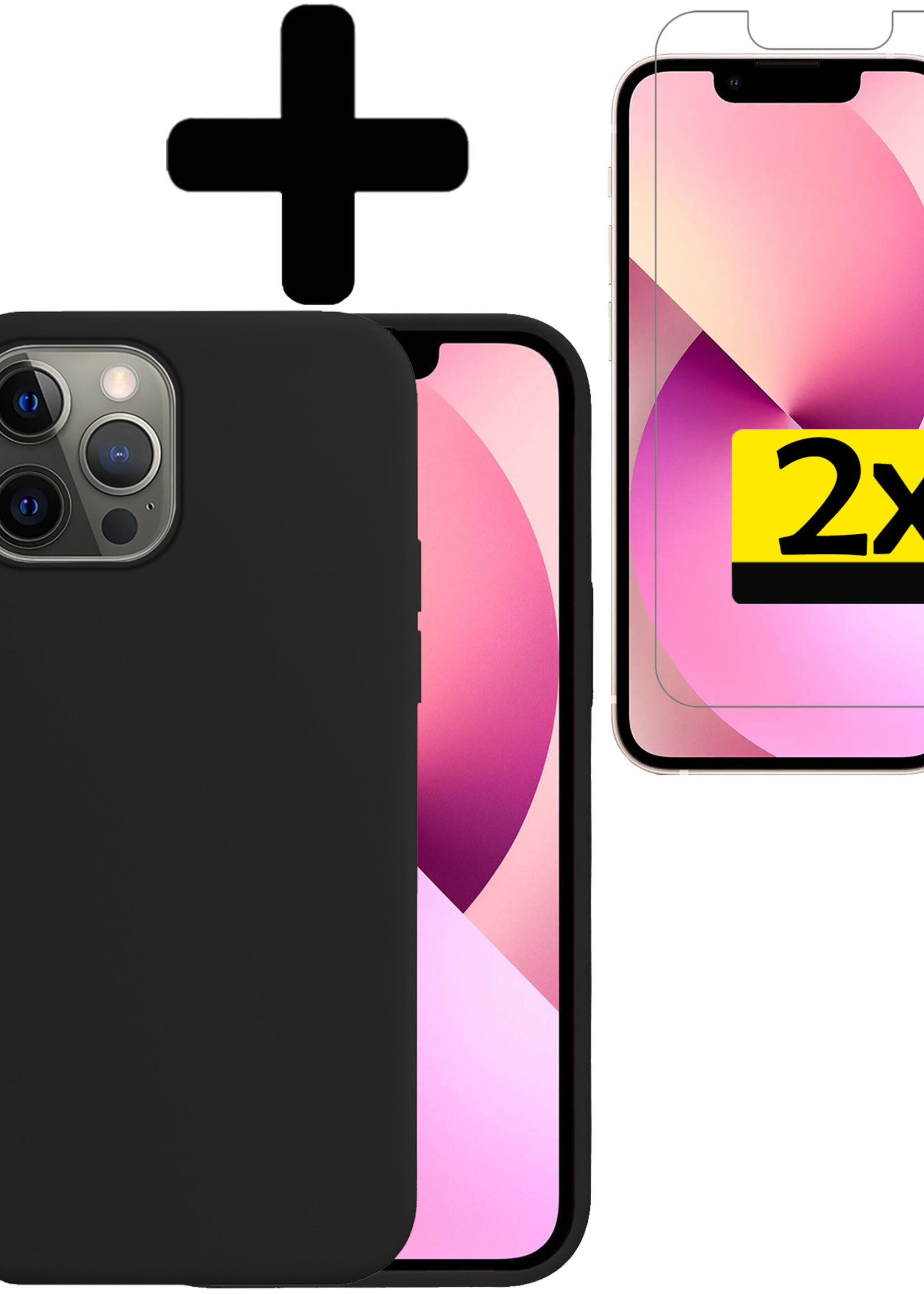 LUQ Hoesje Geschikt voor iPhone 13 Hoesje Siliconen Case Met 2x Screenprotector - Hoes Geschikt voor iPhone 13 Hoes Siliconen - Zwart