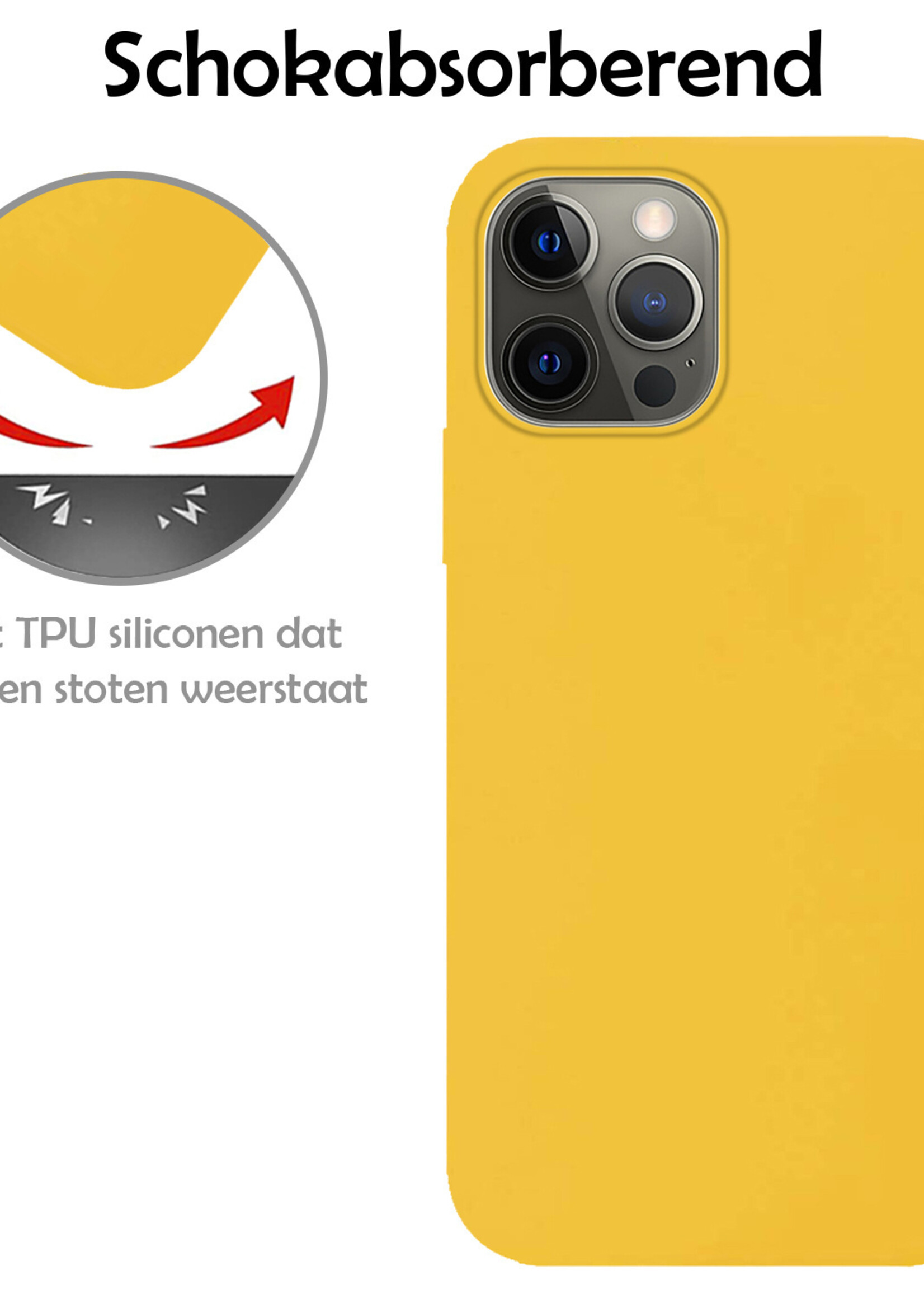 LUQ Hoesje Geschikt voor iPhone 13 Pro Max Hoesje Siliconen Case Met 2x Screenprotector - Hoes Geschikt voor iPhone 13 Pro Max Hoes Siliconen - Geel