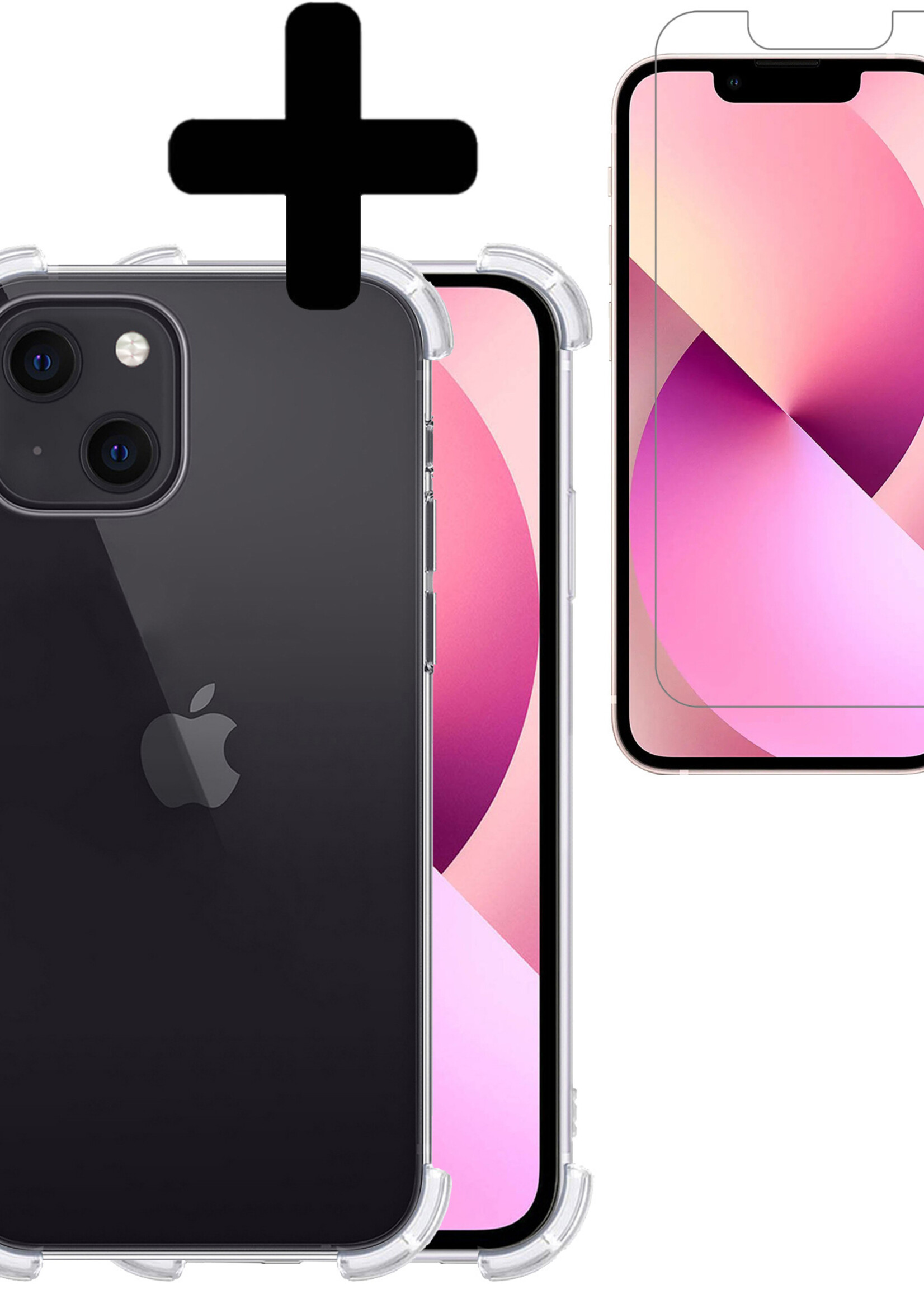 LUQ Hoesje Geschikt voor iPhone 13 Mini Hoesje Shockproof Case Siliconen Met Screenprotector - Hoes Geschikt voor iPhone 13 Mini Hoes Cover Siliconen - Transparant