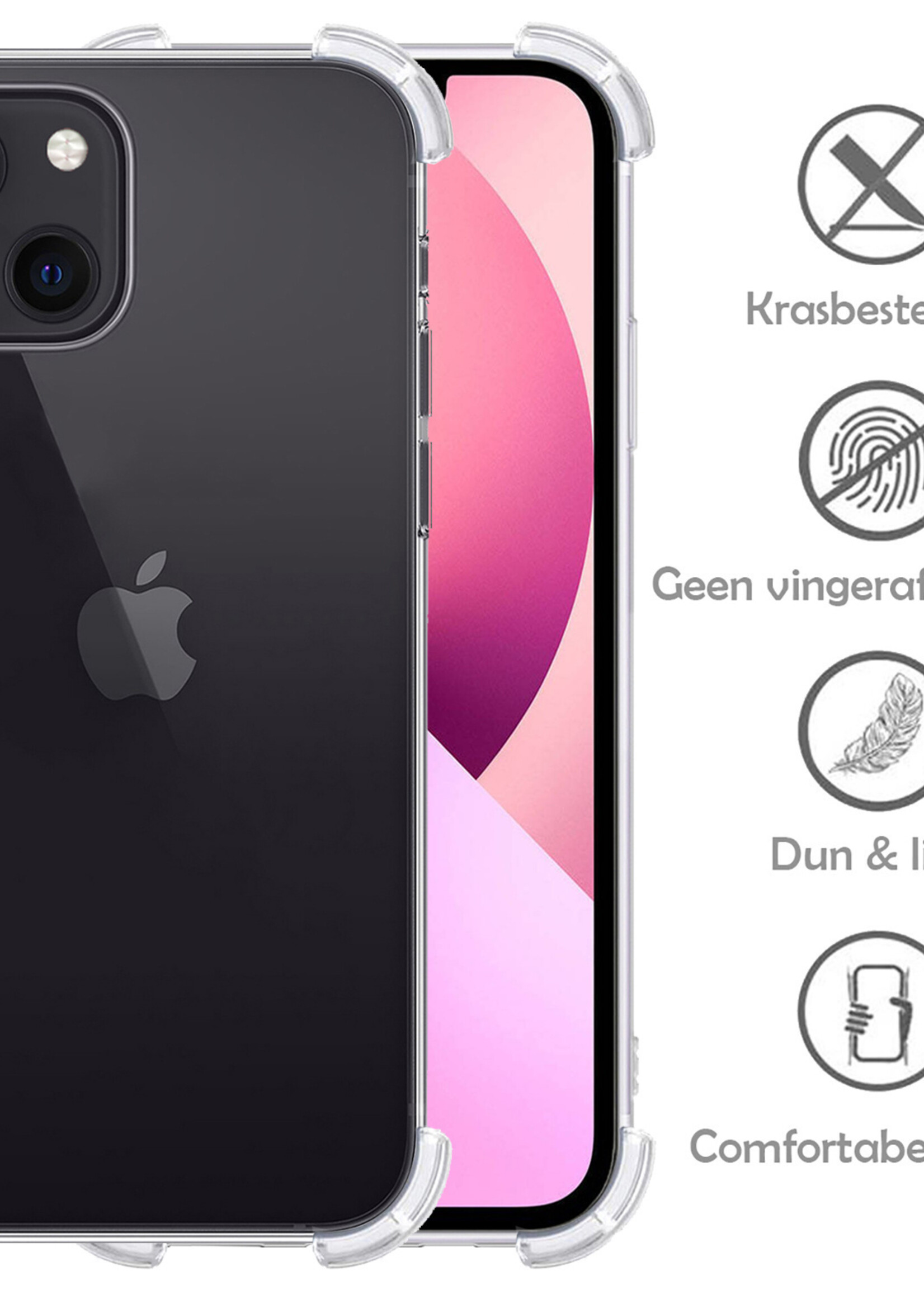 LUQ Hoesje Geschikt voor iPhone 13 Mini Hoesje Shockproof Case Siliconen Met Screenprotector - Hoes Geschikt voor iPhone 13 Mini Hoes Cover Siliconen - Transparant