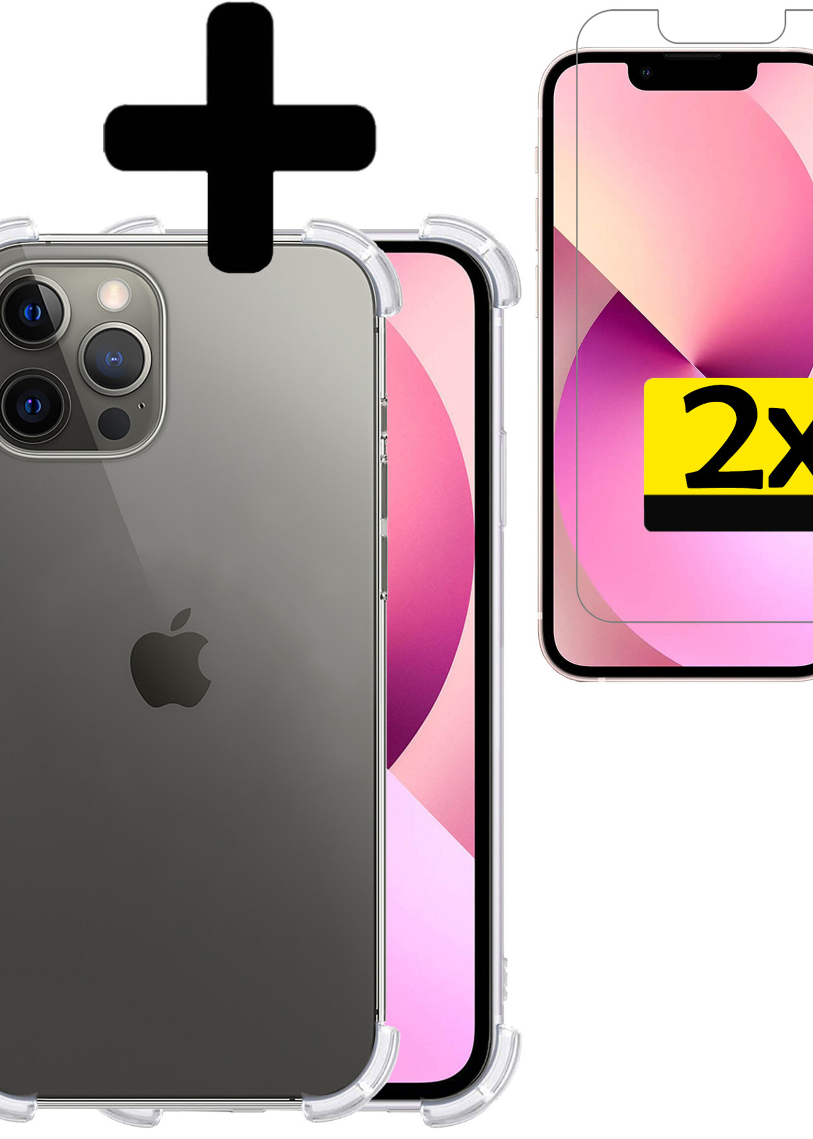 LUQ Hoesje Geschikt voor iPhone 13 Pro Hoesje Shockproof Case Siliconen Met 2x Screenprotector - Hoes Geschikt voor iPhone 13 Pro Hoes Cover Siliconen - Transparant