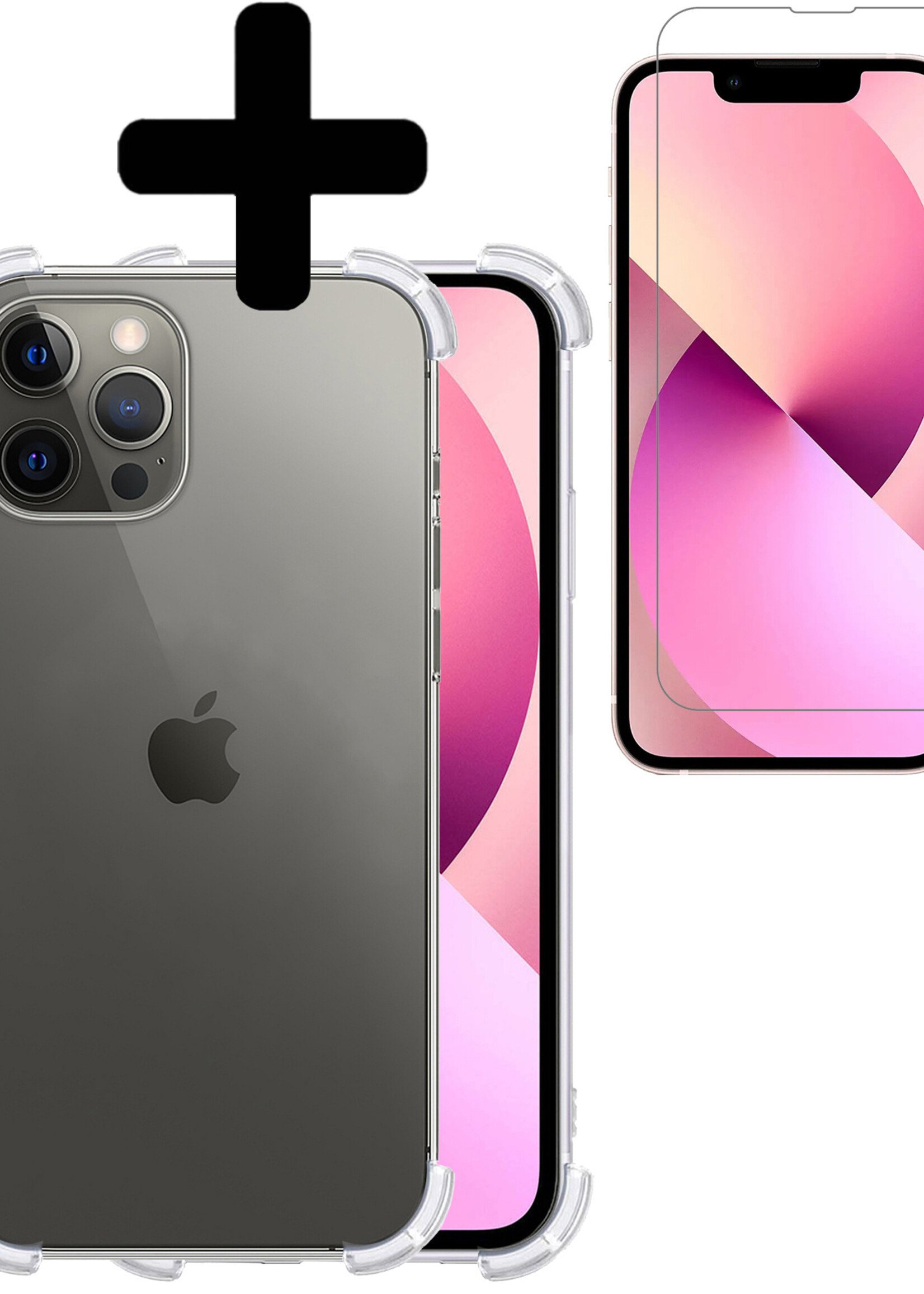 LUQ Hoesje Geschikt voor iPhone 13 Pro Hoesje Shockproof Case Siliconen Met Screenprotector - Hoes Geschikt voor iPhone 13 Pro Hoes Cover Siliconen - Transparant